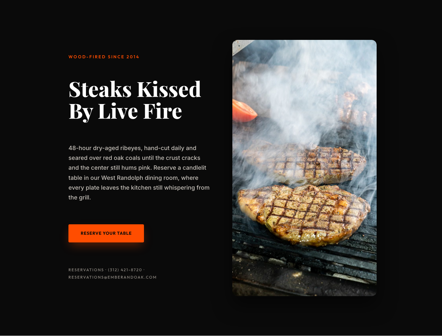 Wood-Fired Steakhouse Hero Layout for Divi 5 — Bold Restaurant Template — desktop preview