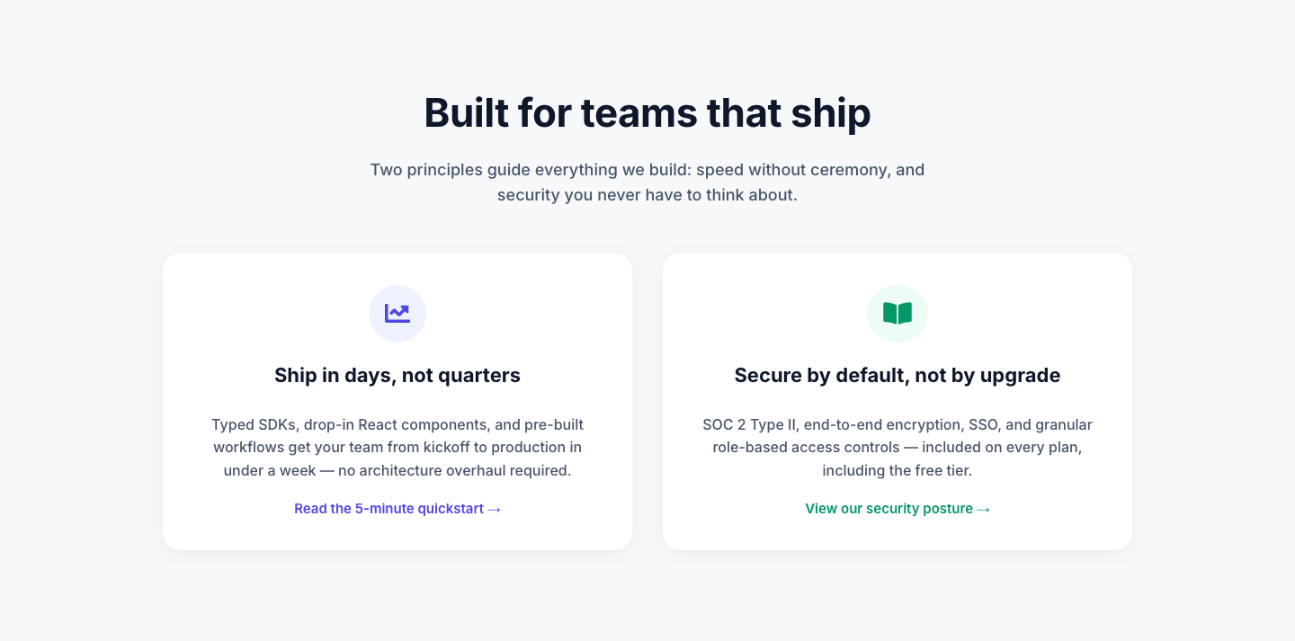 Minimal SaaS 2-Up Cards with Circular Icon Badges — Divi 5 Layout — desktop preview