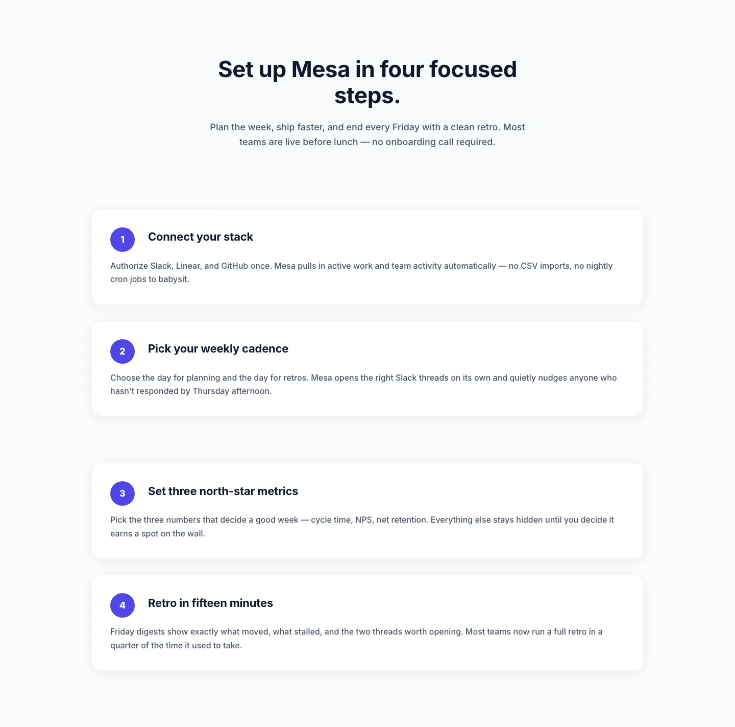 Minimal SaaS Four-Step Setup Cards Layout for Divi 5 — SaaS Cards layout built with Divi 5