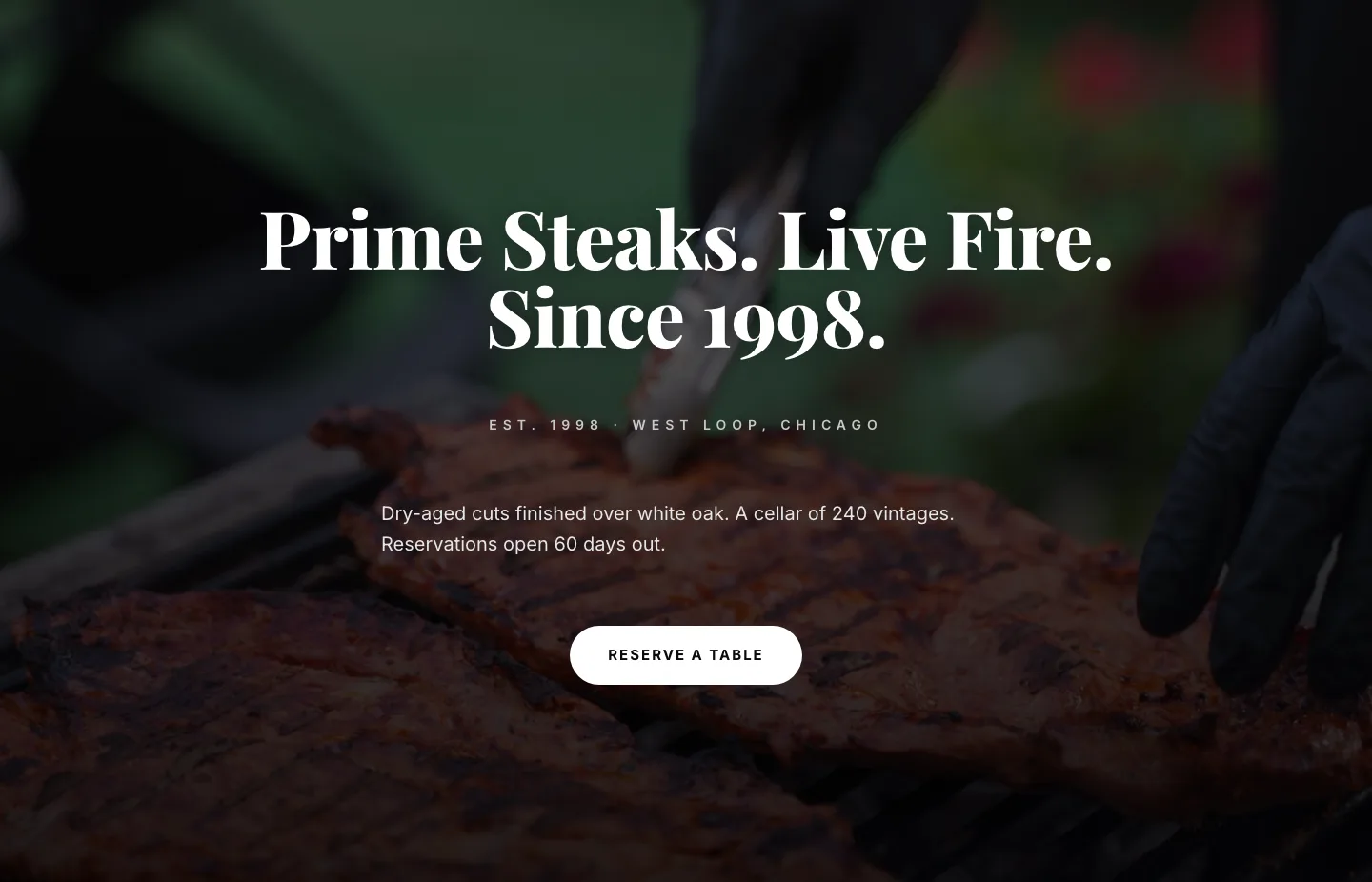 Prime Steaks Hero Section — Bold Monochrome Restaurant Layout for Divi 5 — Restaurant Hero layout built with Divi 5