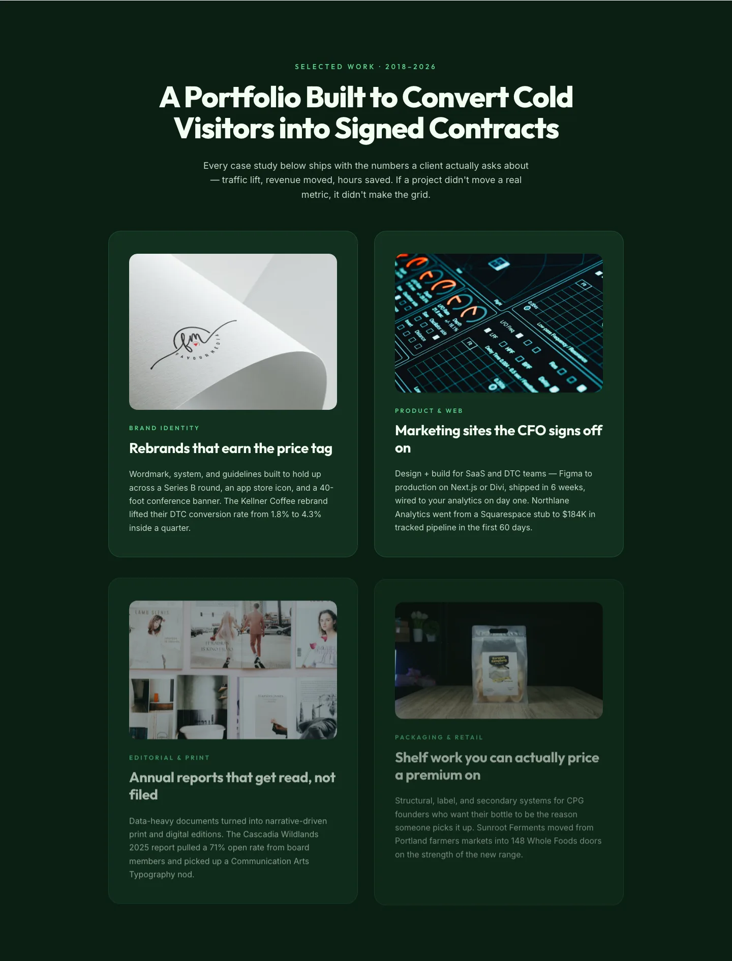 Bold Portfolio Features Grid — Divi 5 Case Study Layout — Portfolio Features layout built with Divi 5