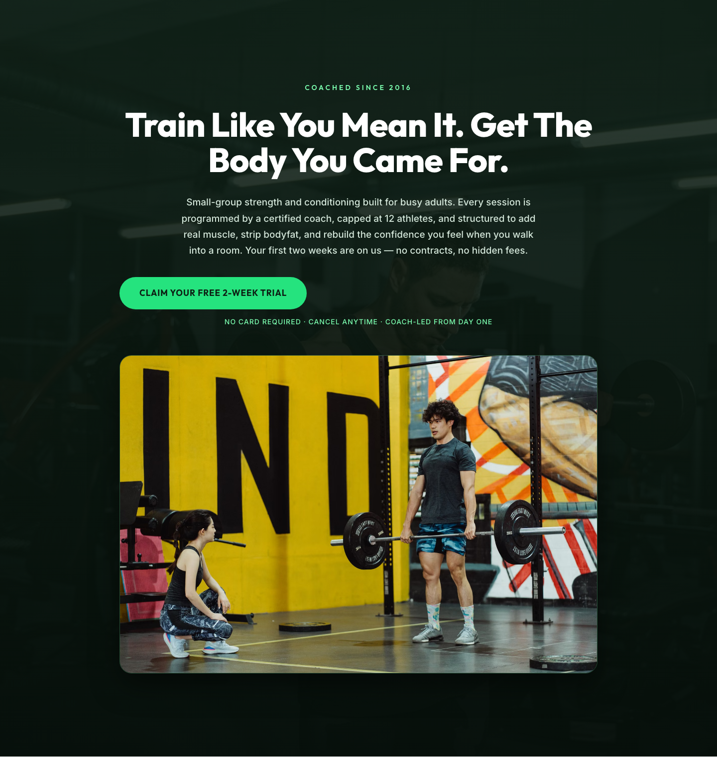 Bold Fitness Hero Section for Divi 5 — Free Trial CTA — desktop preview