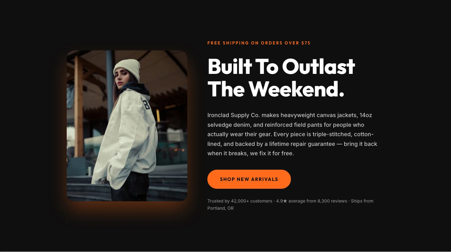 Bold Ecommerce Hero Layout for Divi 5 — Product Launch Section — E-commerce Hero layout built with Divi 5