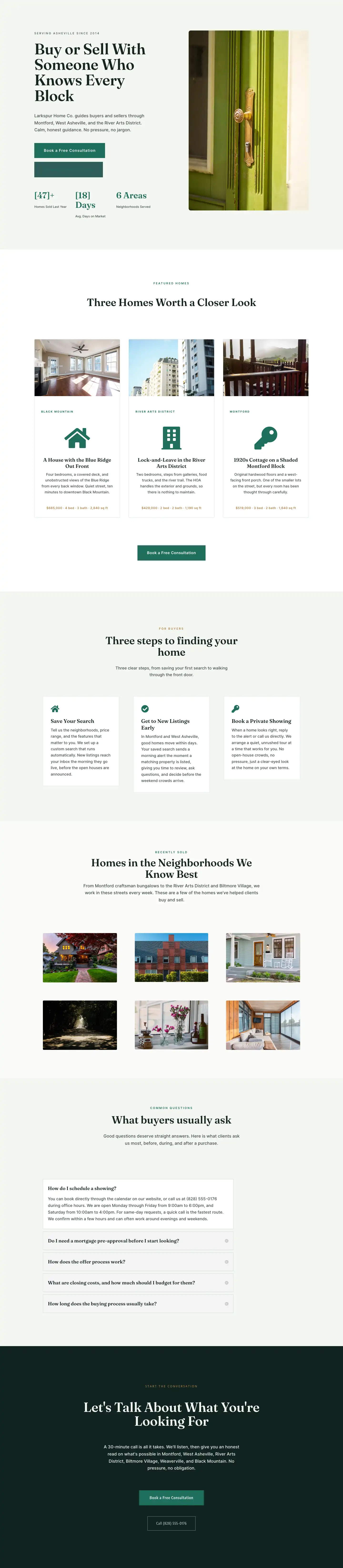 Larkspur Home Co. — Minimal Real_estate Listings Page for Divi 5, Real Estate Full Landing layout built with Divi 5