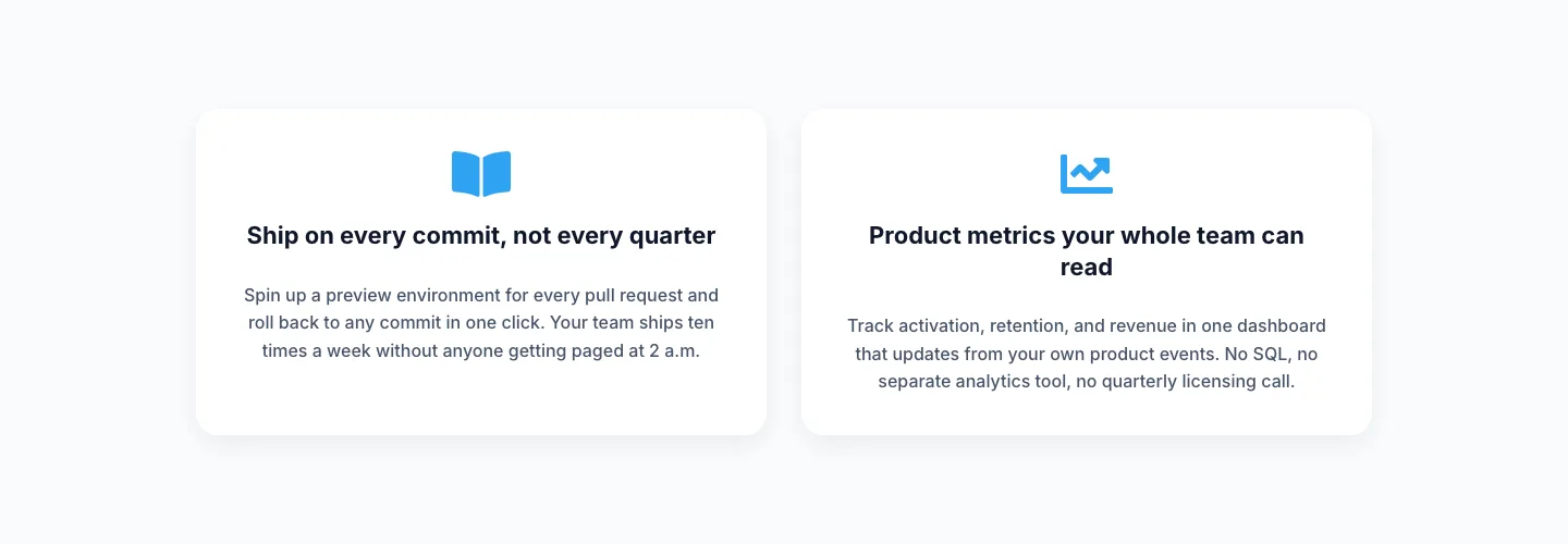 Minimal SaaS Two-Column Feature Cards — SaaS Cards layout built with Divi 5
