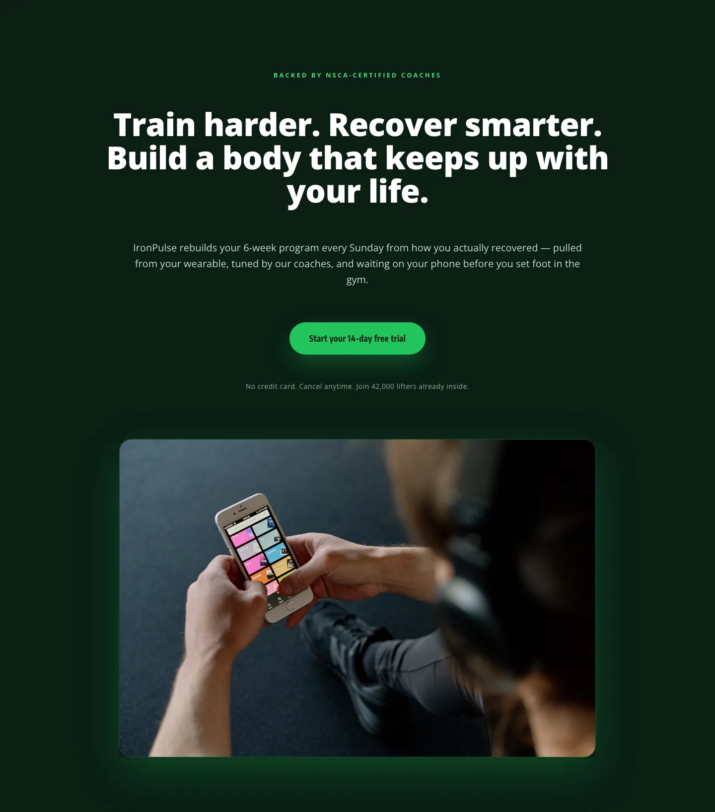 Bold Fitness App Hero Layout for Divi 5 — IronPulse Adaptive Training — Fitness Hero layout built with Divi 5