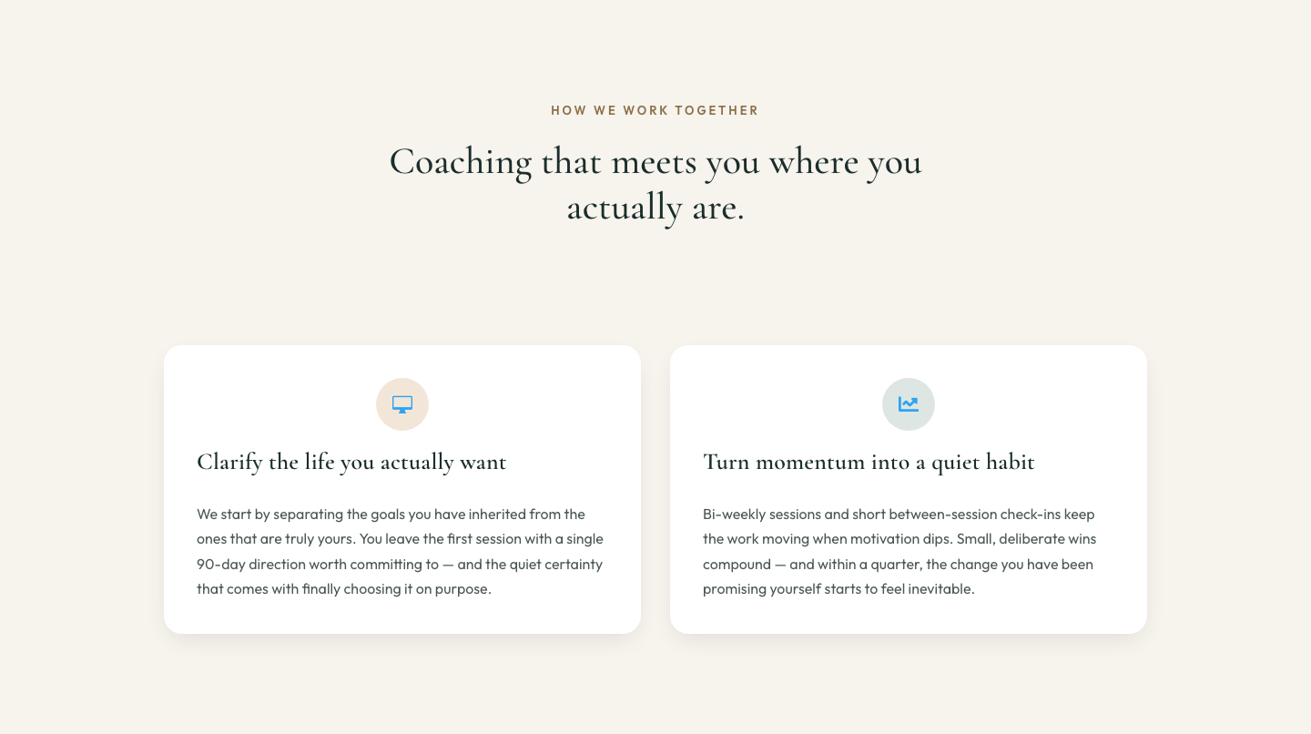 Elegant Coaching Cards Layout for Divi 5 — desktop preview