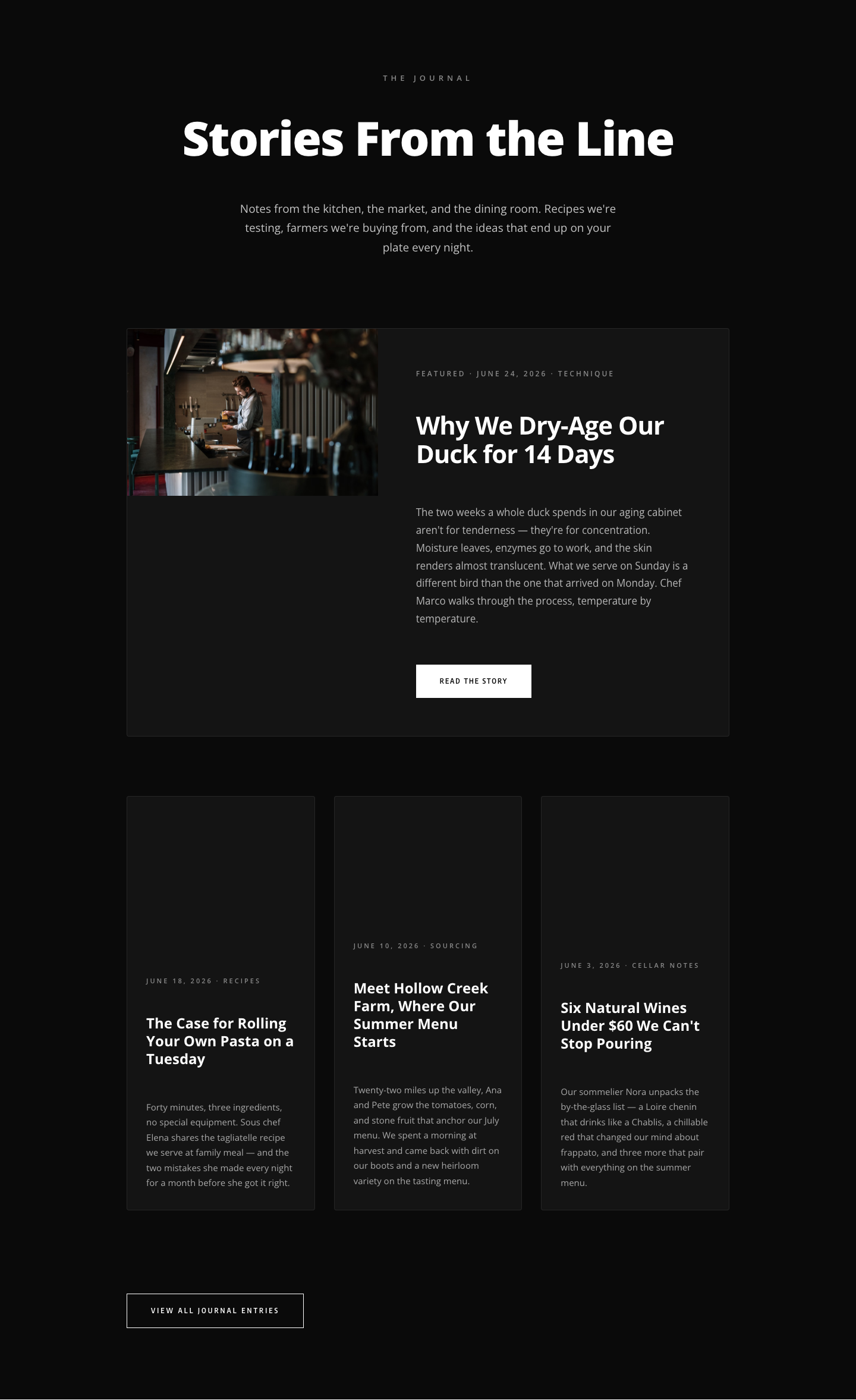 Restaurant Blog Layout — Stories From the Line | Divi 5 — desktop preview