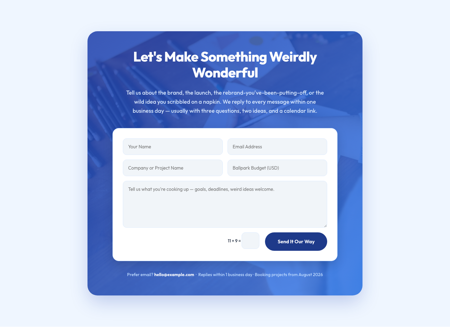 Playful Agency Contact Form Layout for Divi 5 — desktop preview