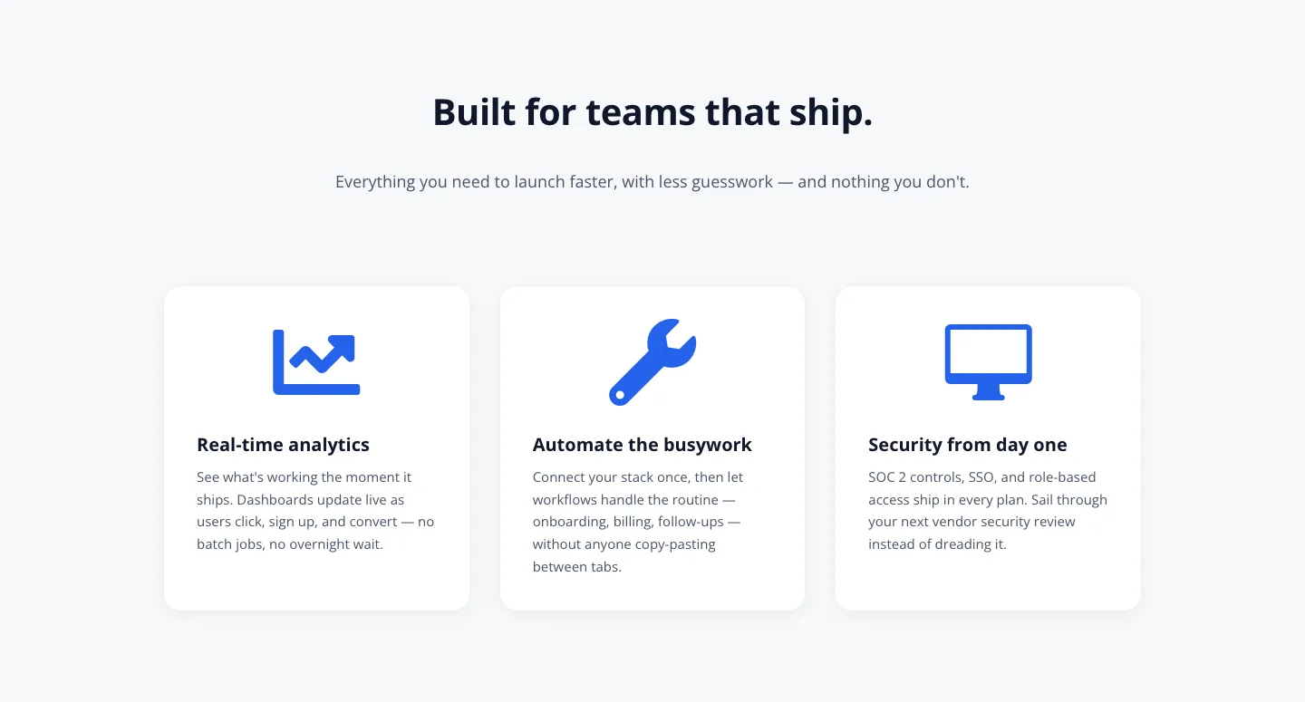 SaaS Feature Cards — Minimal 3-Column Divi 5 Layout — SaaS Cards layout built with Divi 5