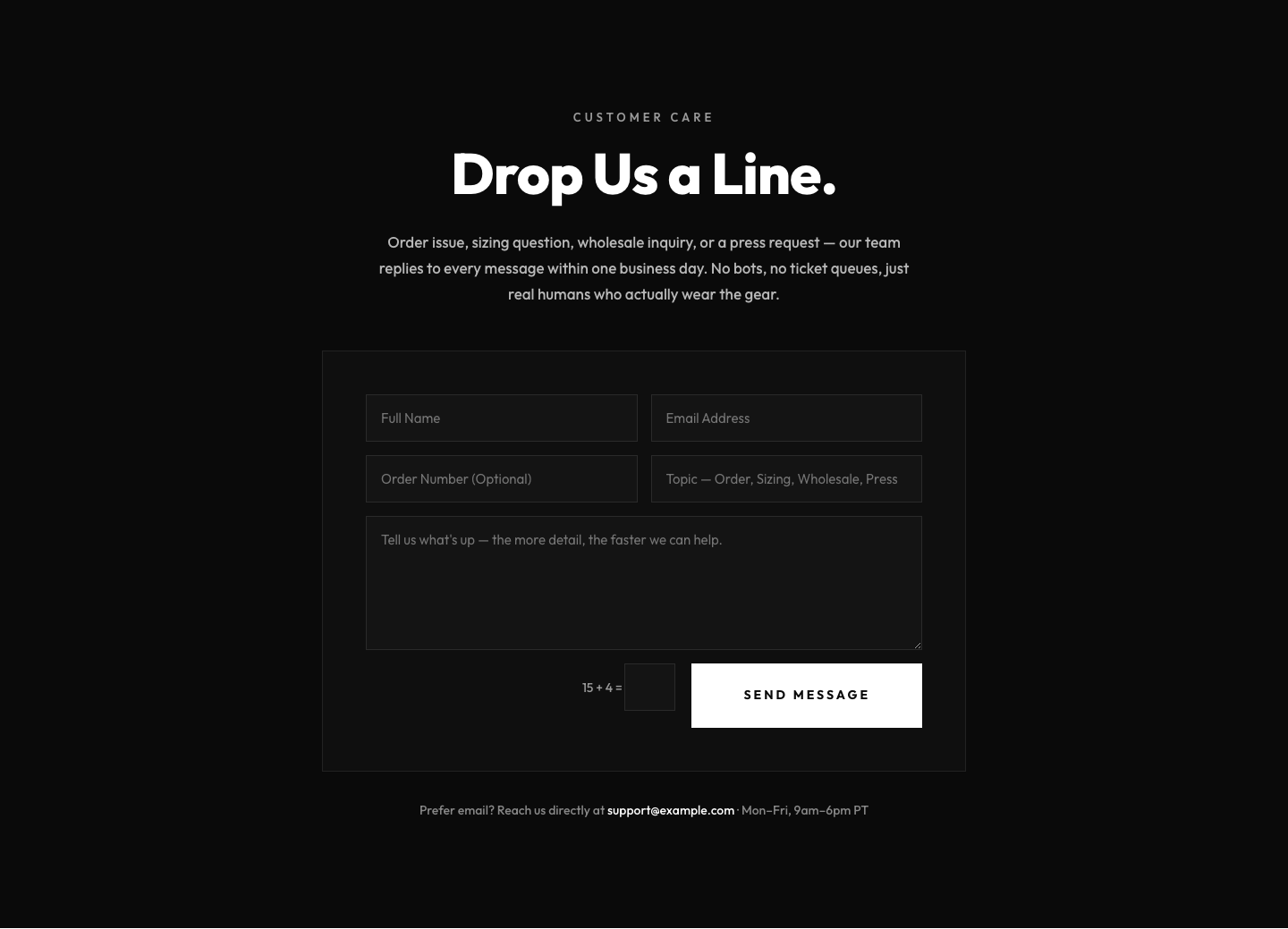 Bold Ecommerce Contact Form Layout for Divi 5 — Free — desktop preview
