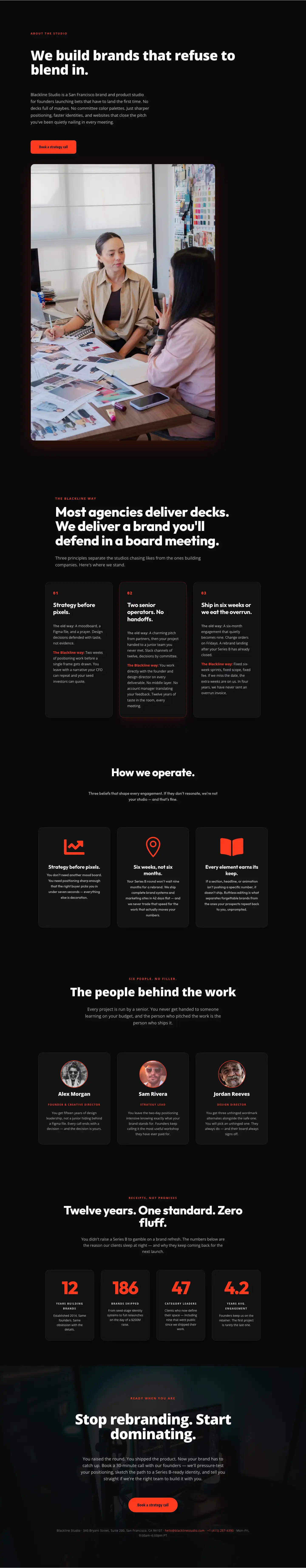 Blackline Studio — Bold Agency About Page for Divi 5 — Agency Full Landing layout built with Divi 5
