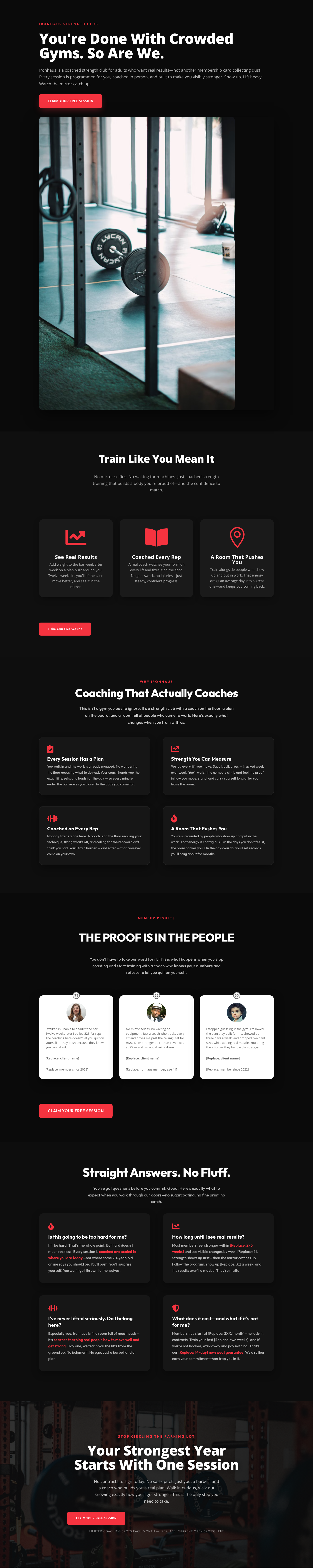 Ironhaus Strength Club — Bold Fitness Landing Page for Divi 5 — desktop preview