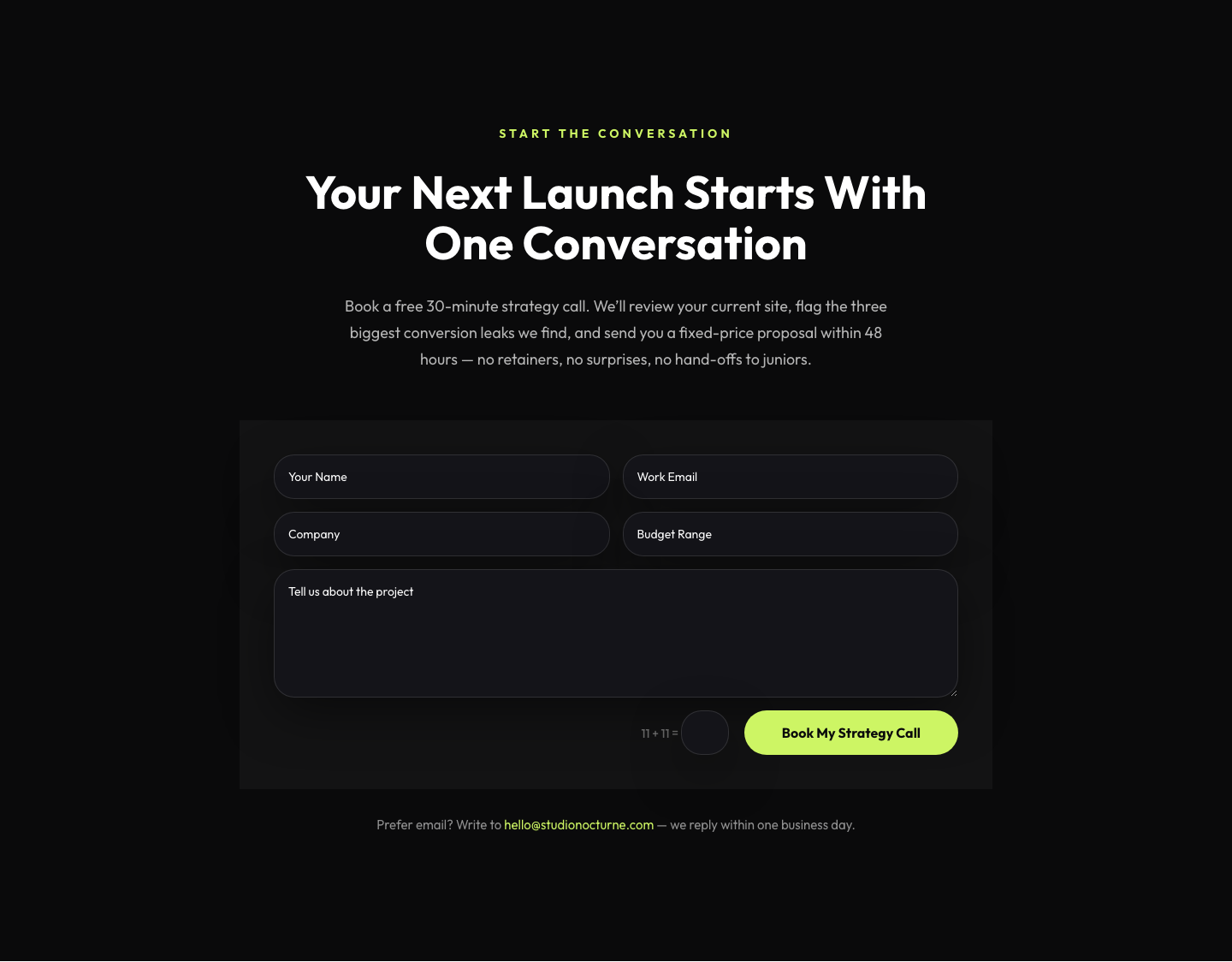Dark Agency Contact Form — Book a Strategy Call Divi 5 Layout — desktop preview