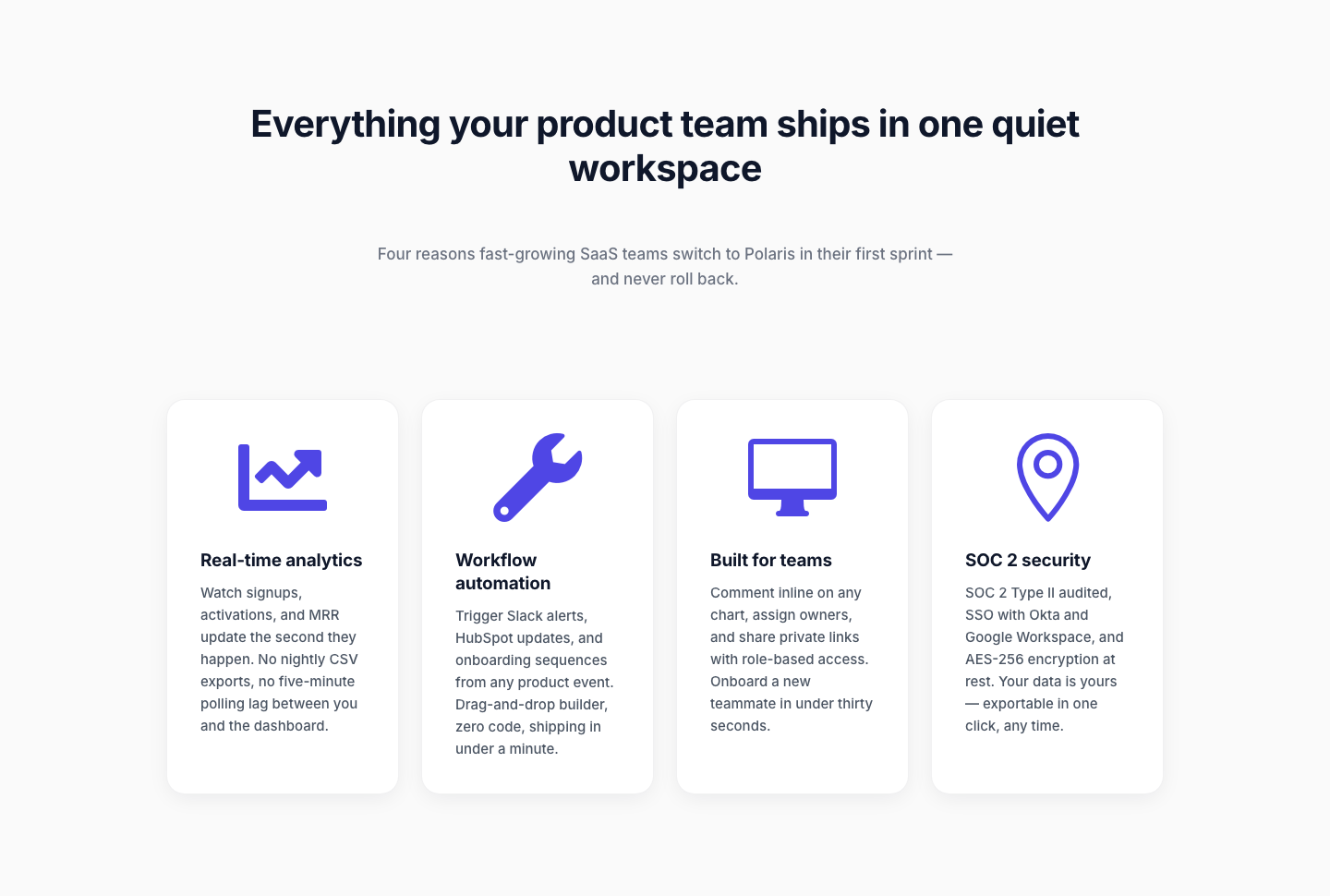 Minimal SaaS Feature Cards Layout for Divi 5 — desktop preview