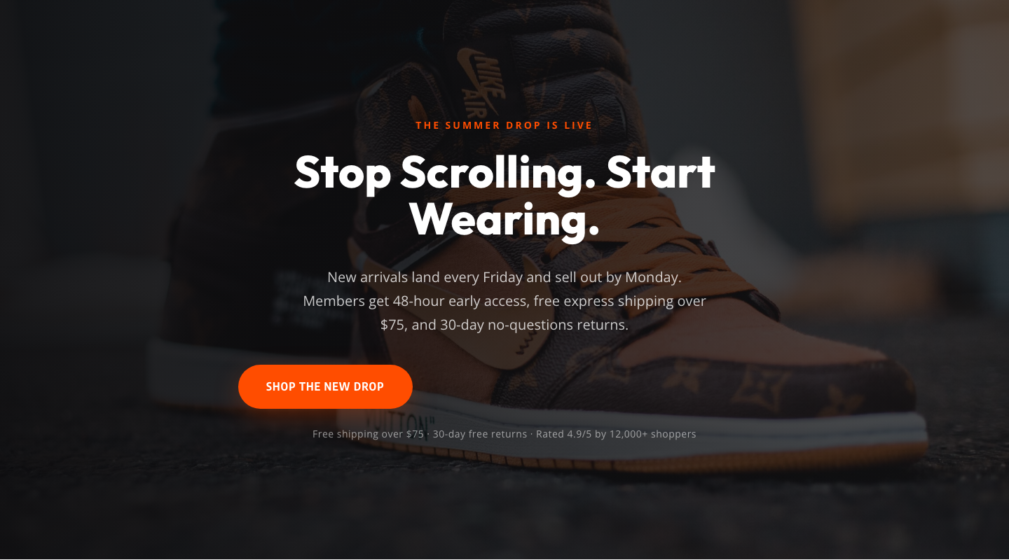 Bold Ecommerce CTA Section — 'The Drop Is Live' Divi 5 Layout — desktop preview