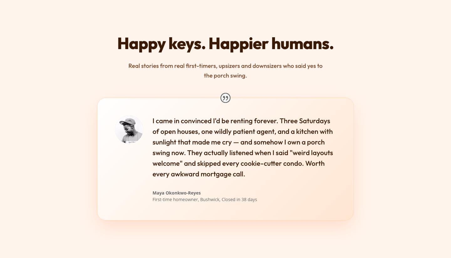 Playful Real Estate Testimonial Section for Divi 5 — desktop preview