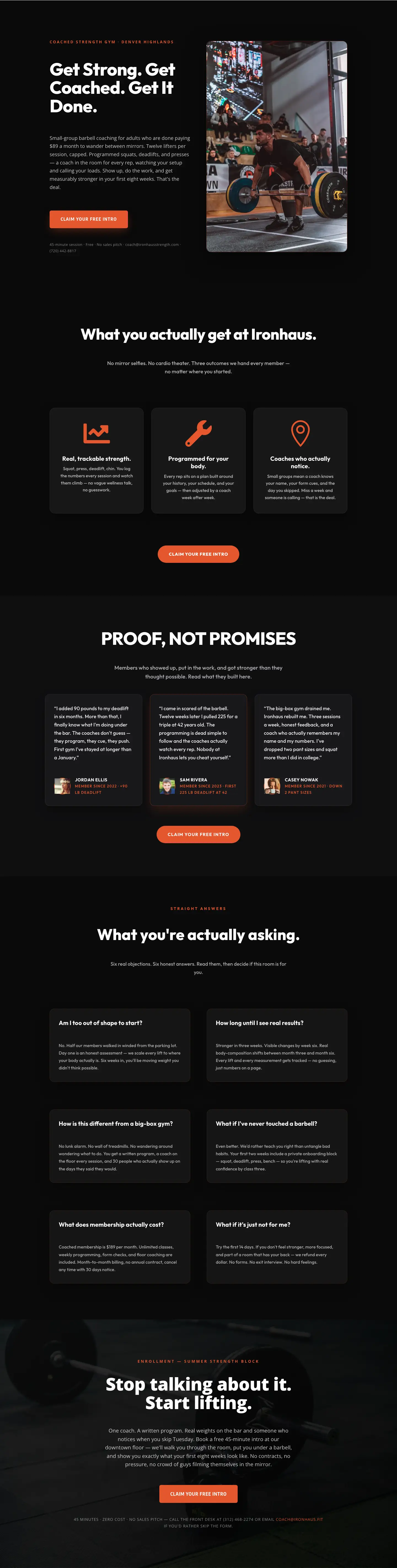 Ironhaus Strength Club — Bold Coached Barbell Gym Landing Page — Fitness Full Landing layout built with Divi 5