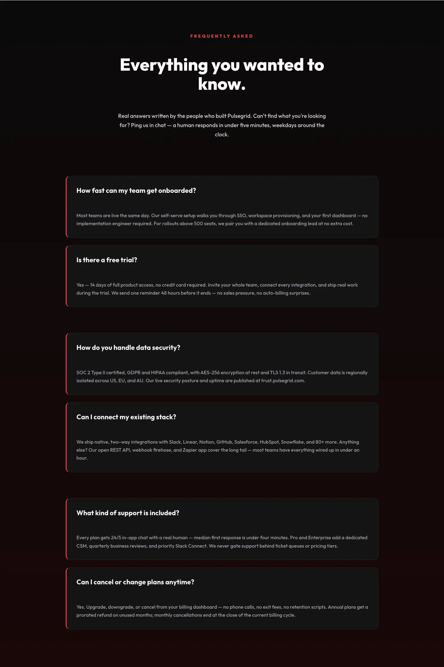 Bold SaaS FAQ Section — Two-Column Accordion Divi 5 Layout — SaaS FAQ layout built with Divi 5