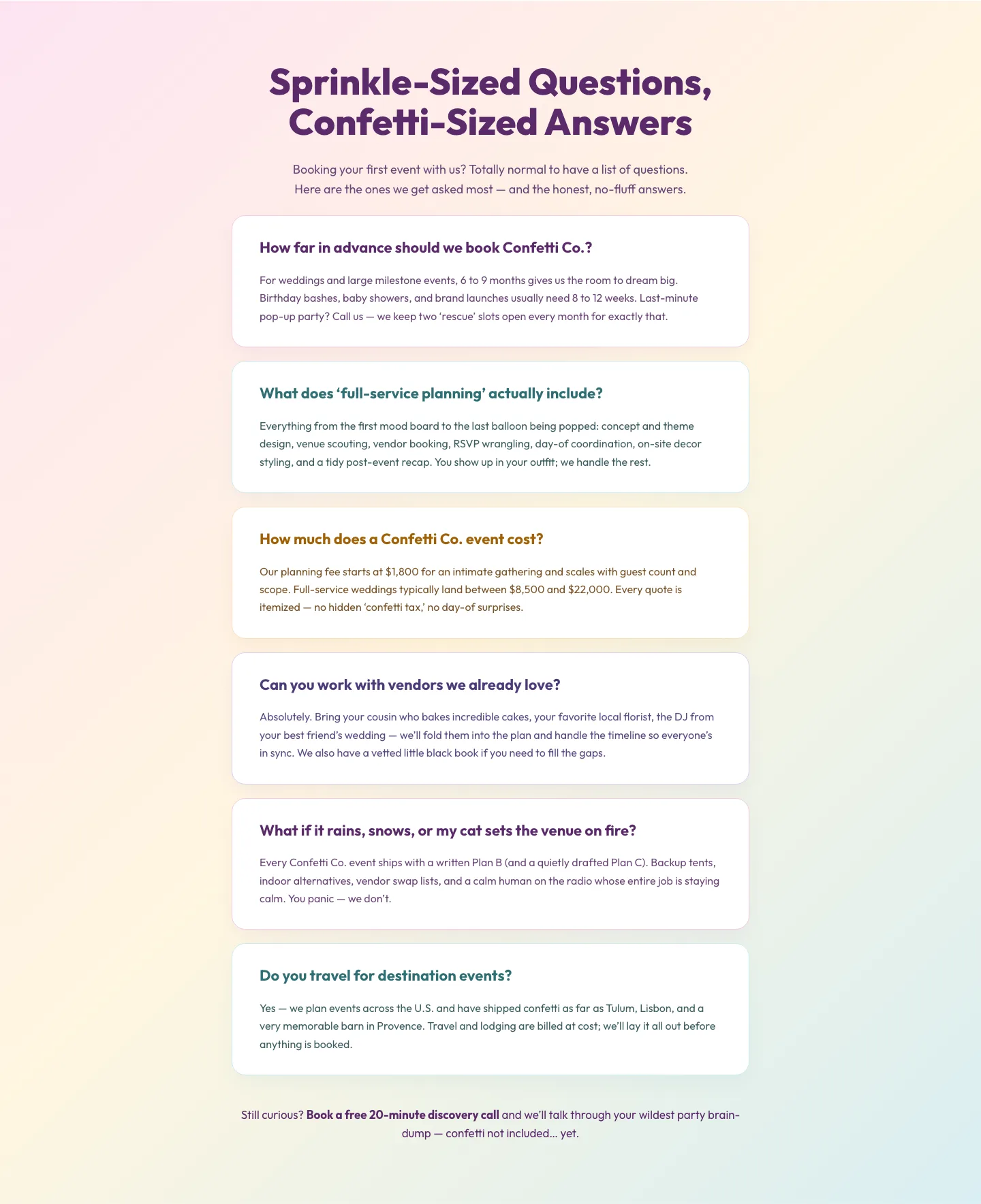 Playful Events FAQ Divi 5 Layout — Free Download — Events FAQ layout built with Divi 5