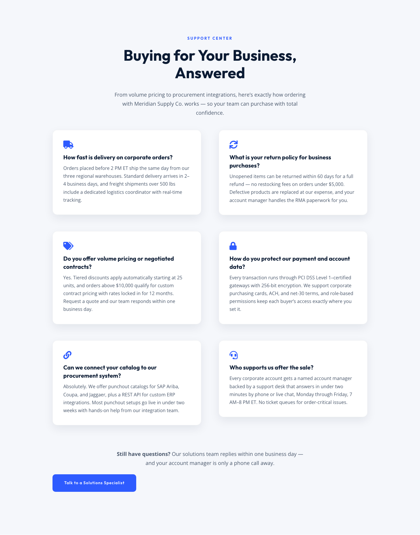 Corporate Ecommerce FAQ Section — Divi 5 Layout — desktop preview