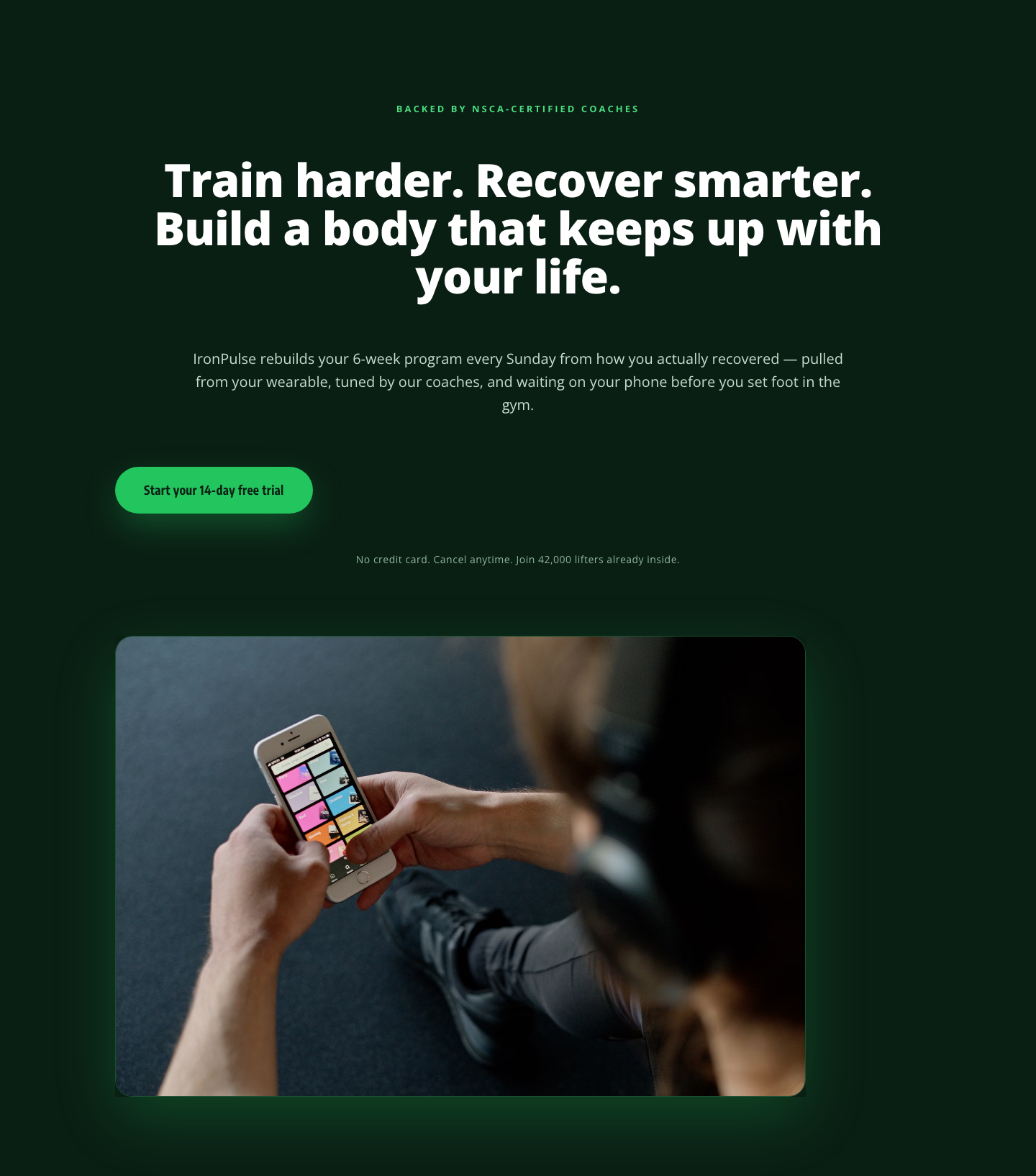 Bold Fitness App Hero Layout for Divi 5 — IronPulse Adaptive Training — desktop preview
