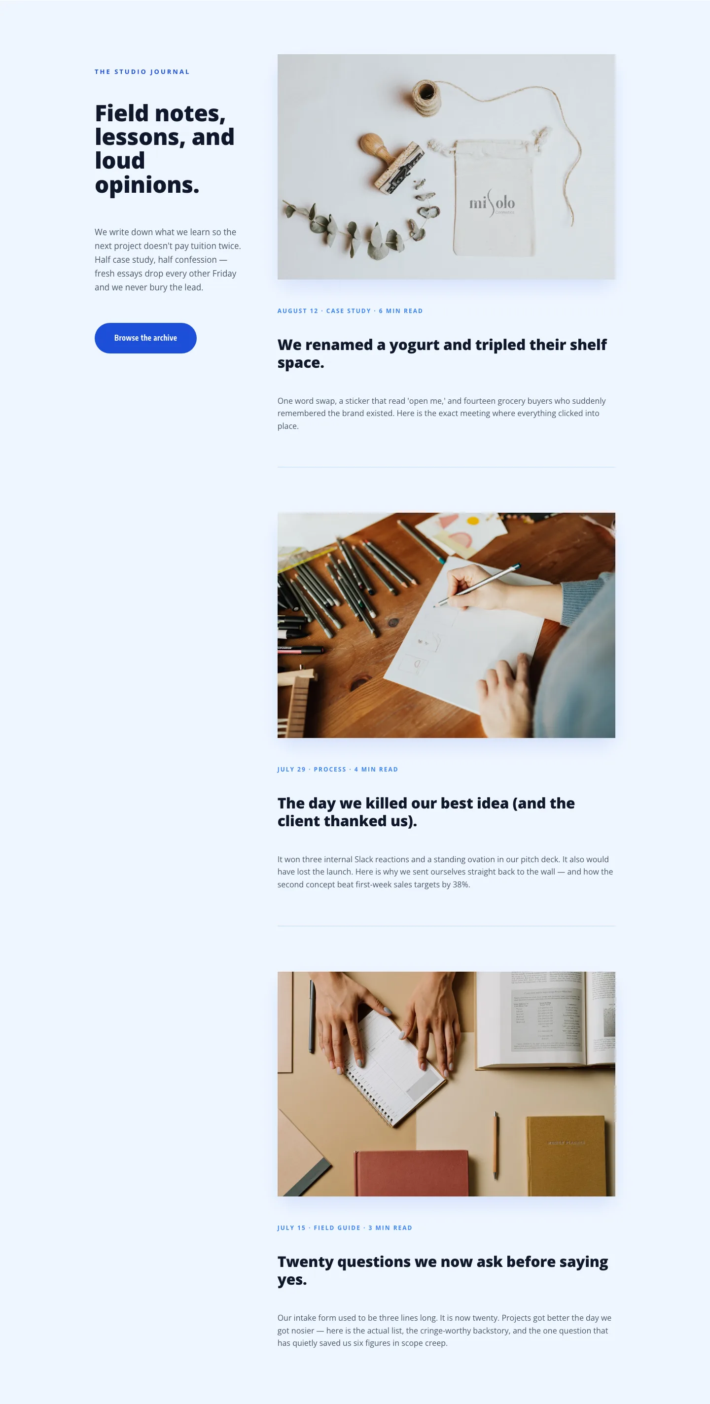 Playful Agency Blog Layout for Divi 5 — Studio Journal — Agency Blog layout built with Divi 5