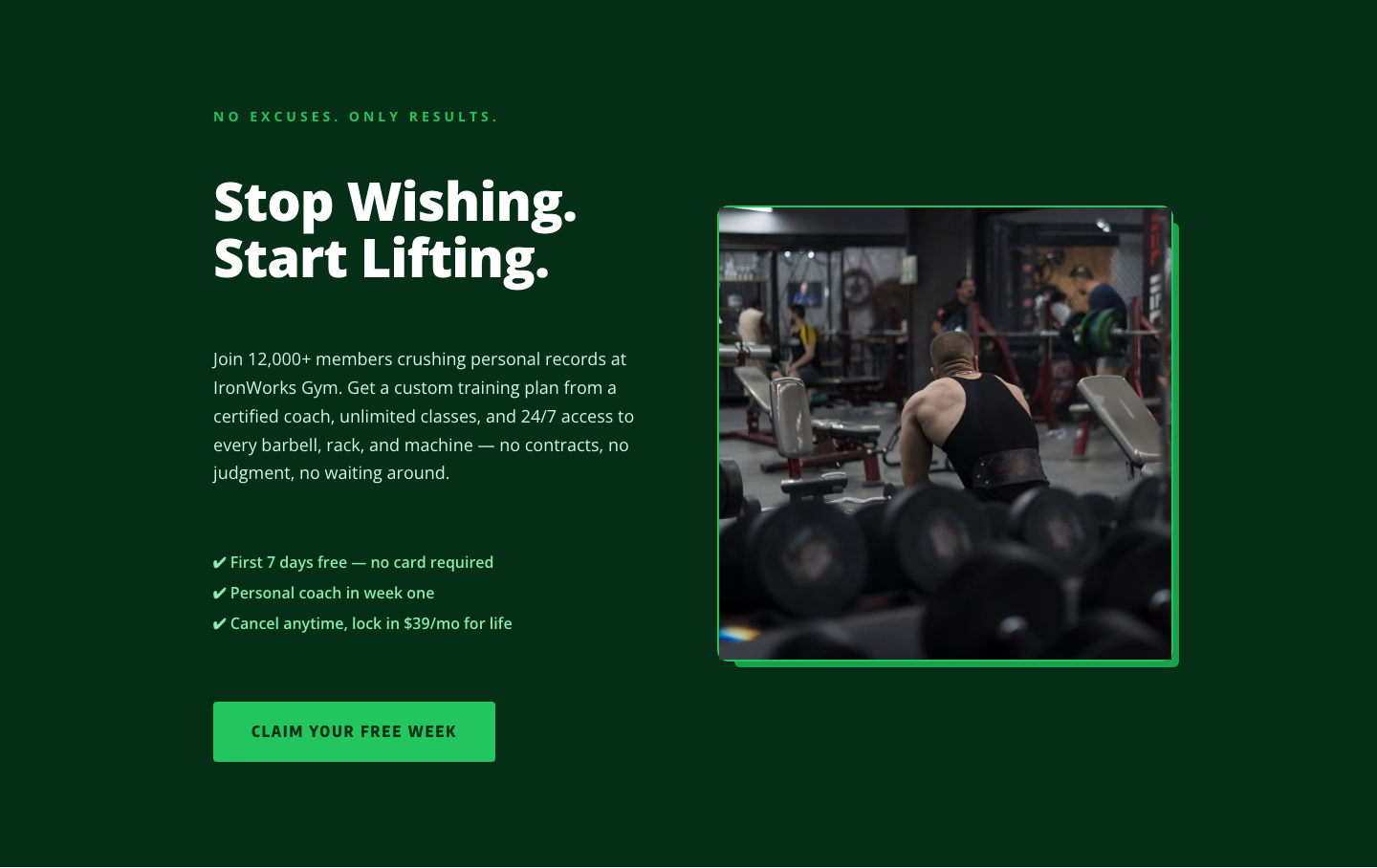 Bold Fitness CTA Layout for Divi 5 — Start Training Today — desktop preview