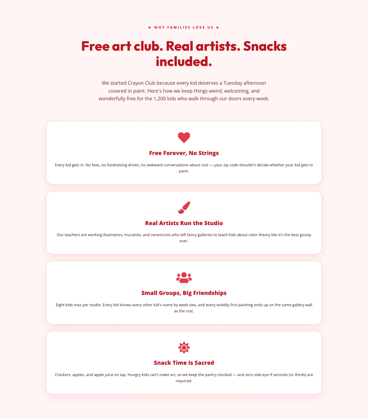 Playful Nonprofit Features Section — 4-Column Crayon Club Layout — Nonprofit Features layout built with Divi 5