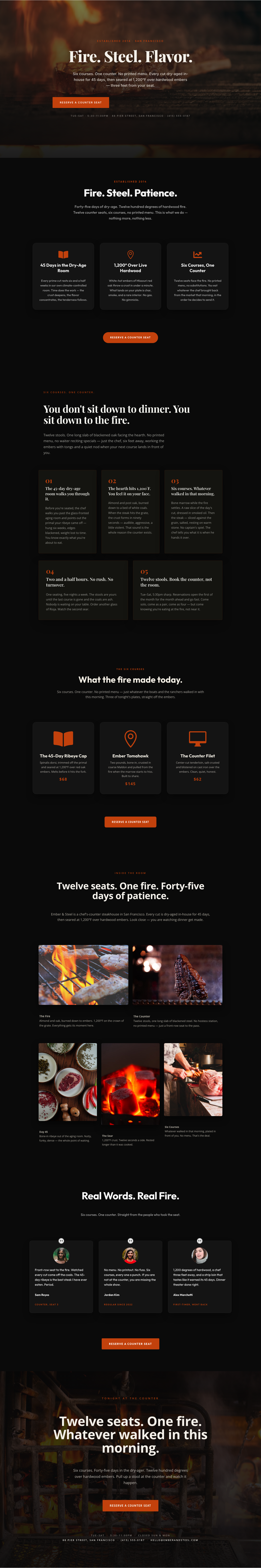 Ember & Steel — Bold Steakhouse Landing Page for Divi 5 — desktop preview