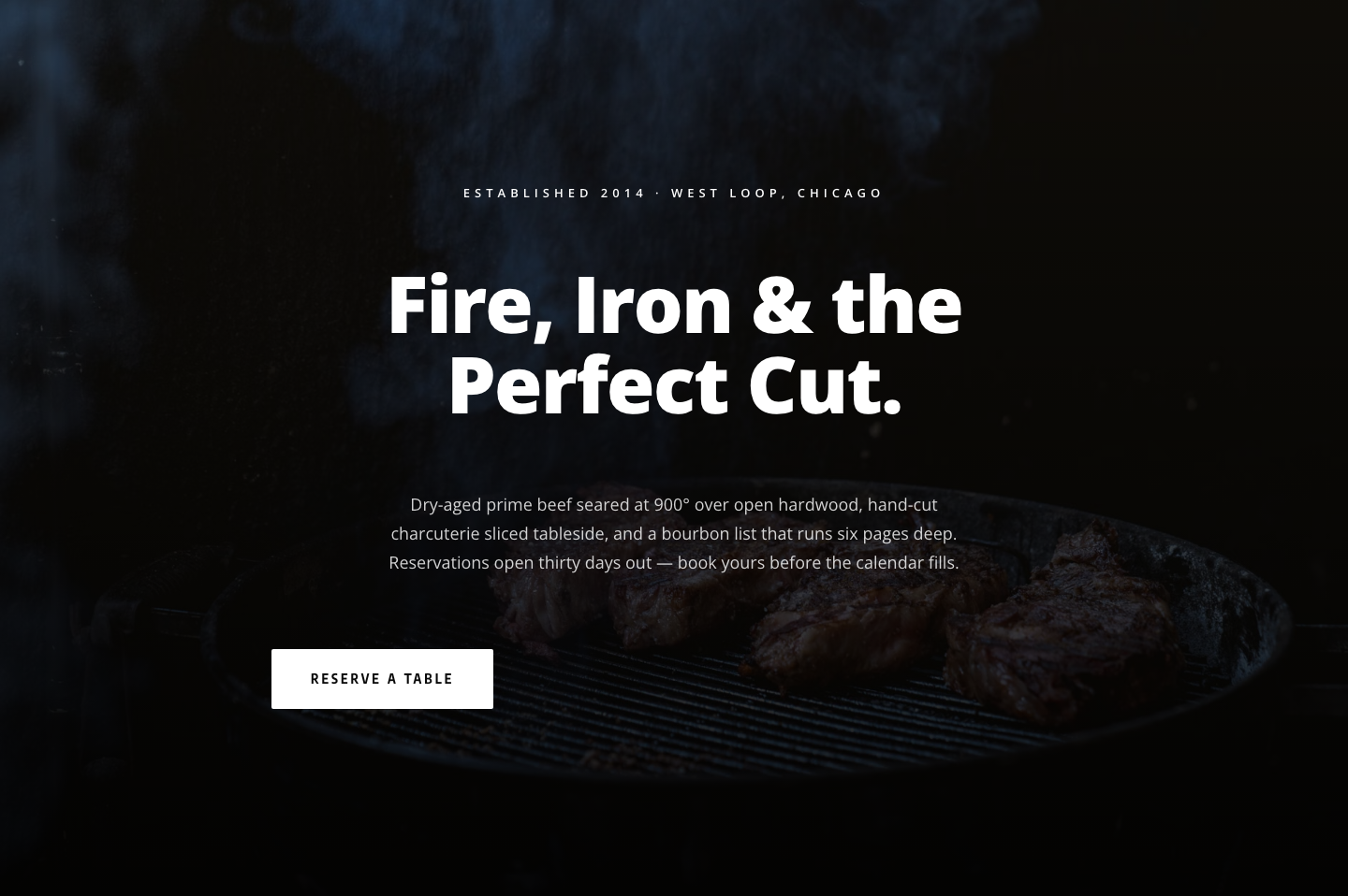 Blackline Chophouse Hero — Bold Steakhouse Divi 5 Layout — desktop preview