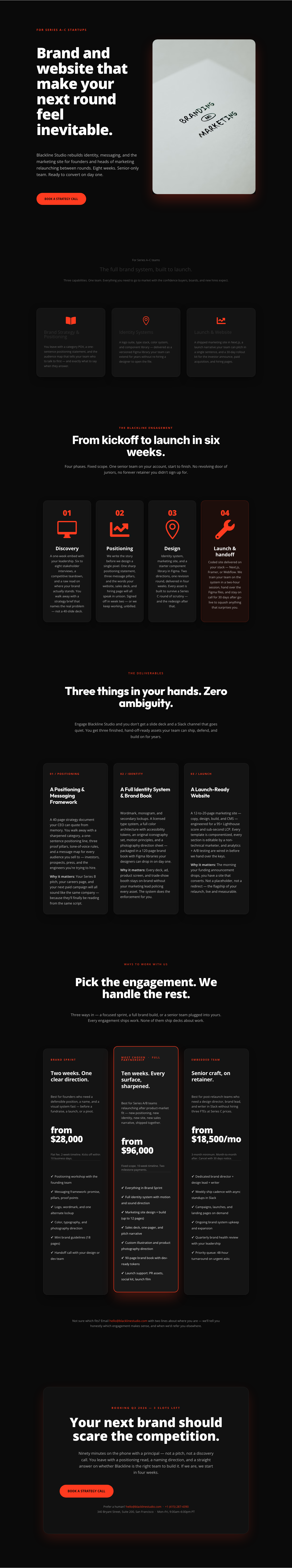 Blackline Studio — Bold Agency Services Page for Series A–C Startups — desktop preview