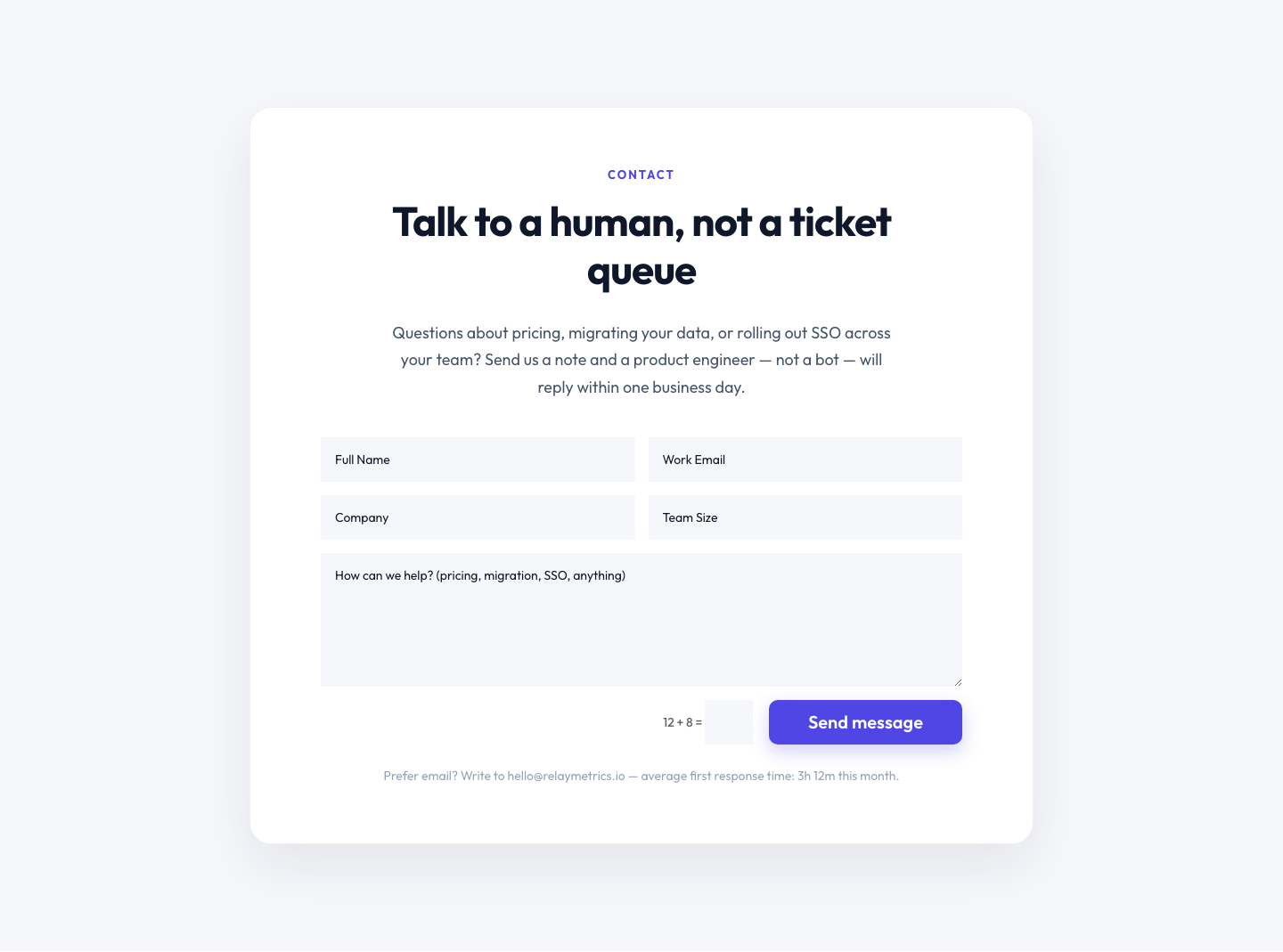 Minimal SaaS Contact Form Section — Divi 5 Layout — desktop preview