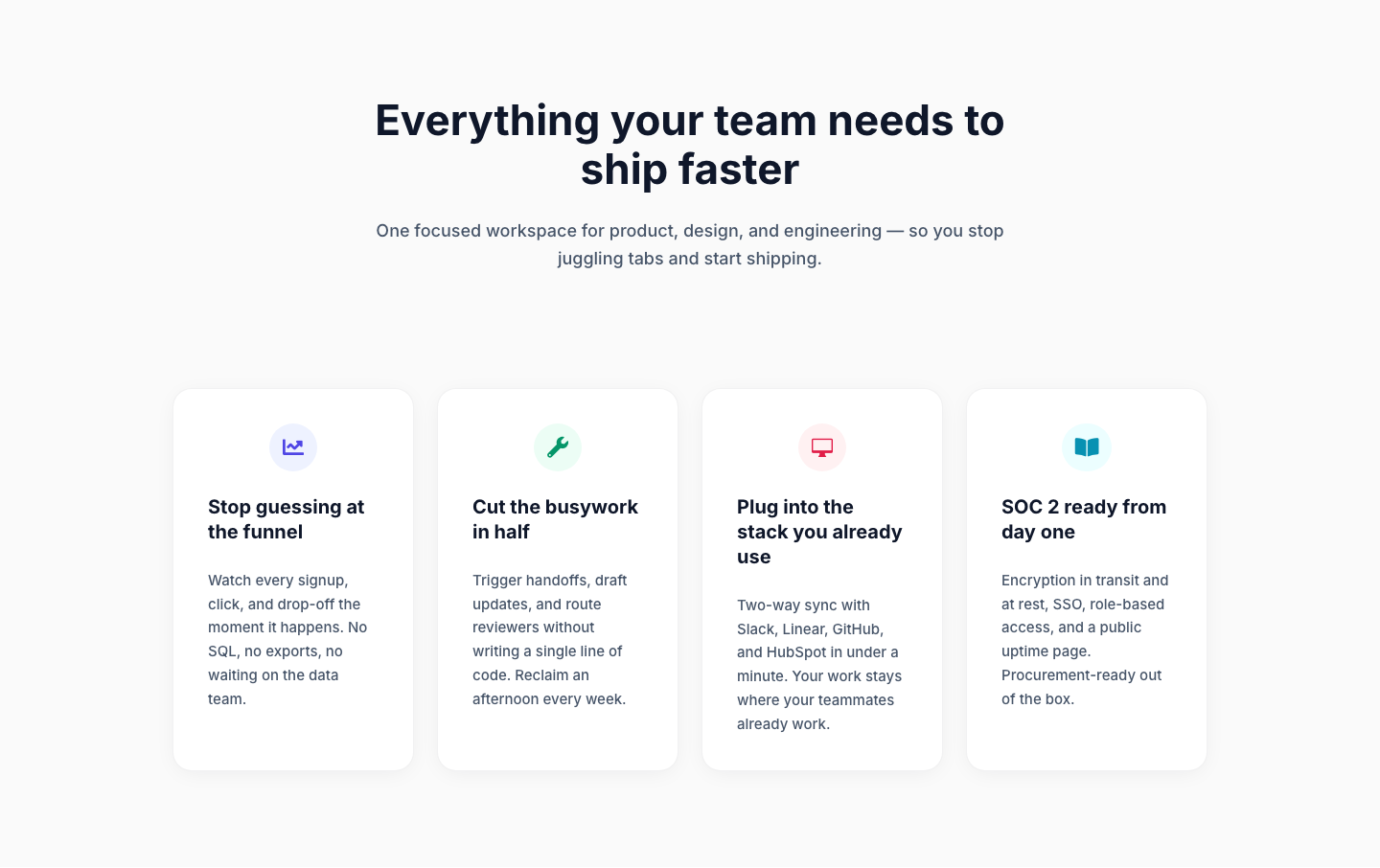 Minimal SaaS Feature Cards Layout — 4-Column Divi 5 Section — desktop preview
