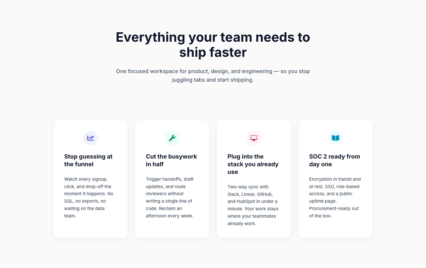 Minimal SaaS Feature Cards Layout — 4-Column Divi 5 Section — SaaS Cards layout built with Divi 5