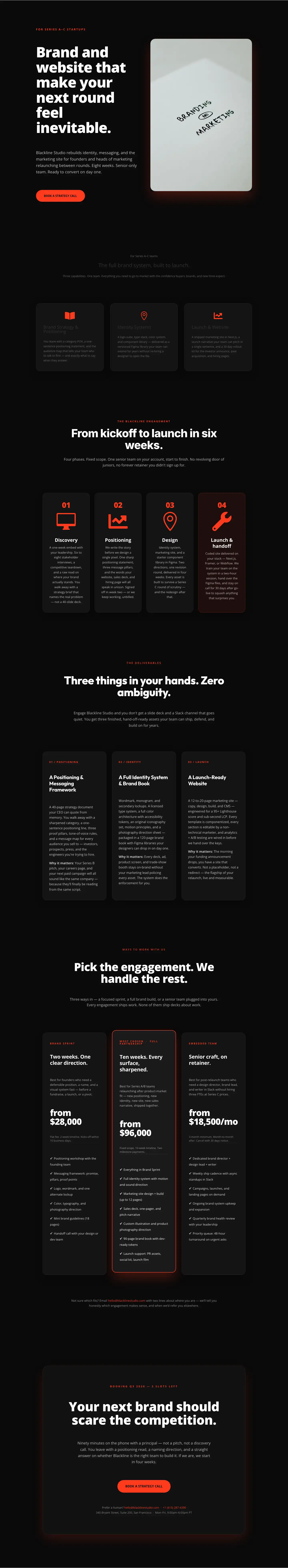 Blackline Studio — Bold Agency Services Page for Series A–C Startups — Agency Full Landing layout built with Divi 5