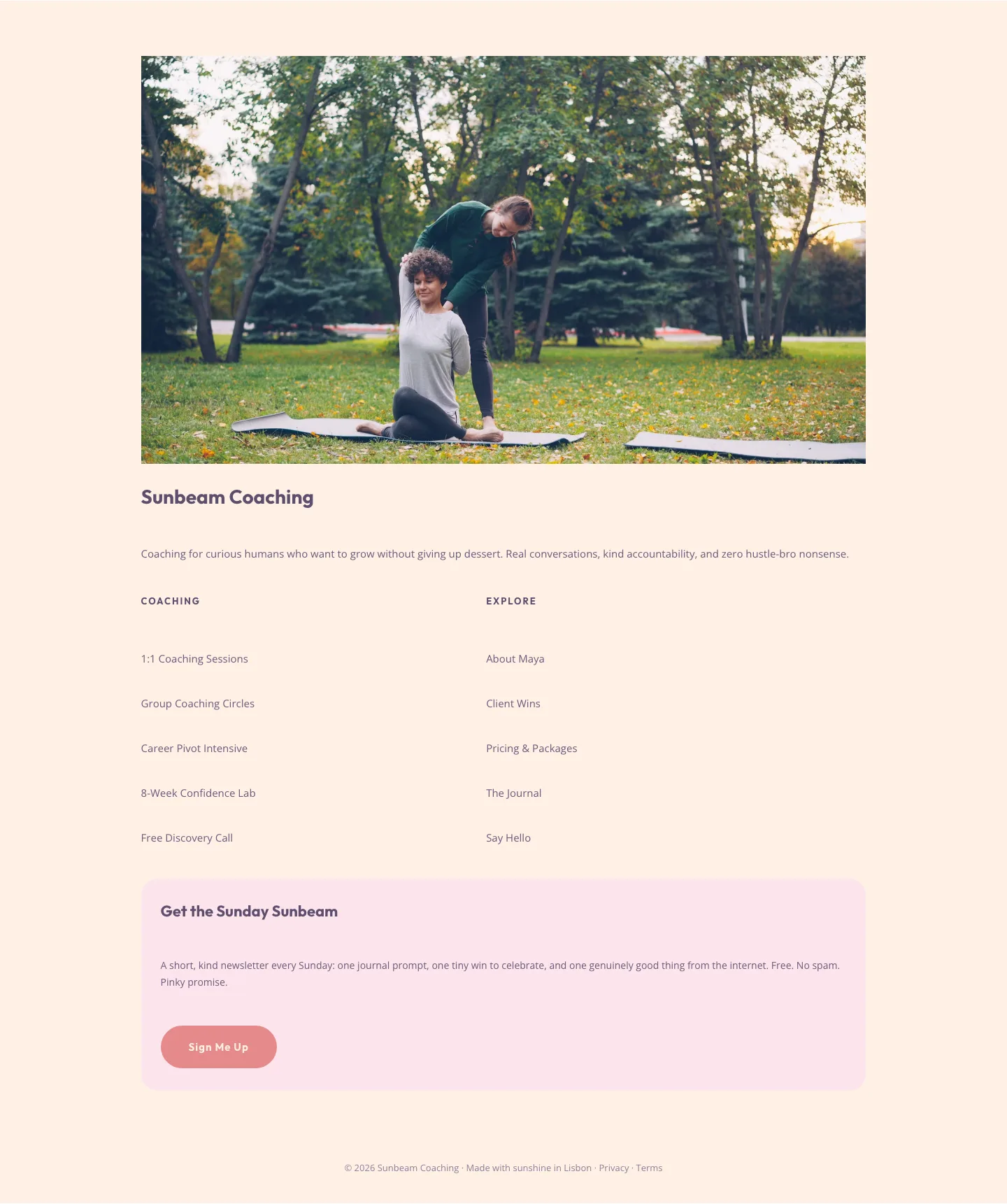 Playful Pastel Coaching Footer — Free Divi 5 Layout — Coaching Footer layout built with Divi 5