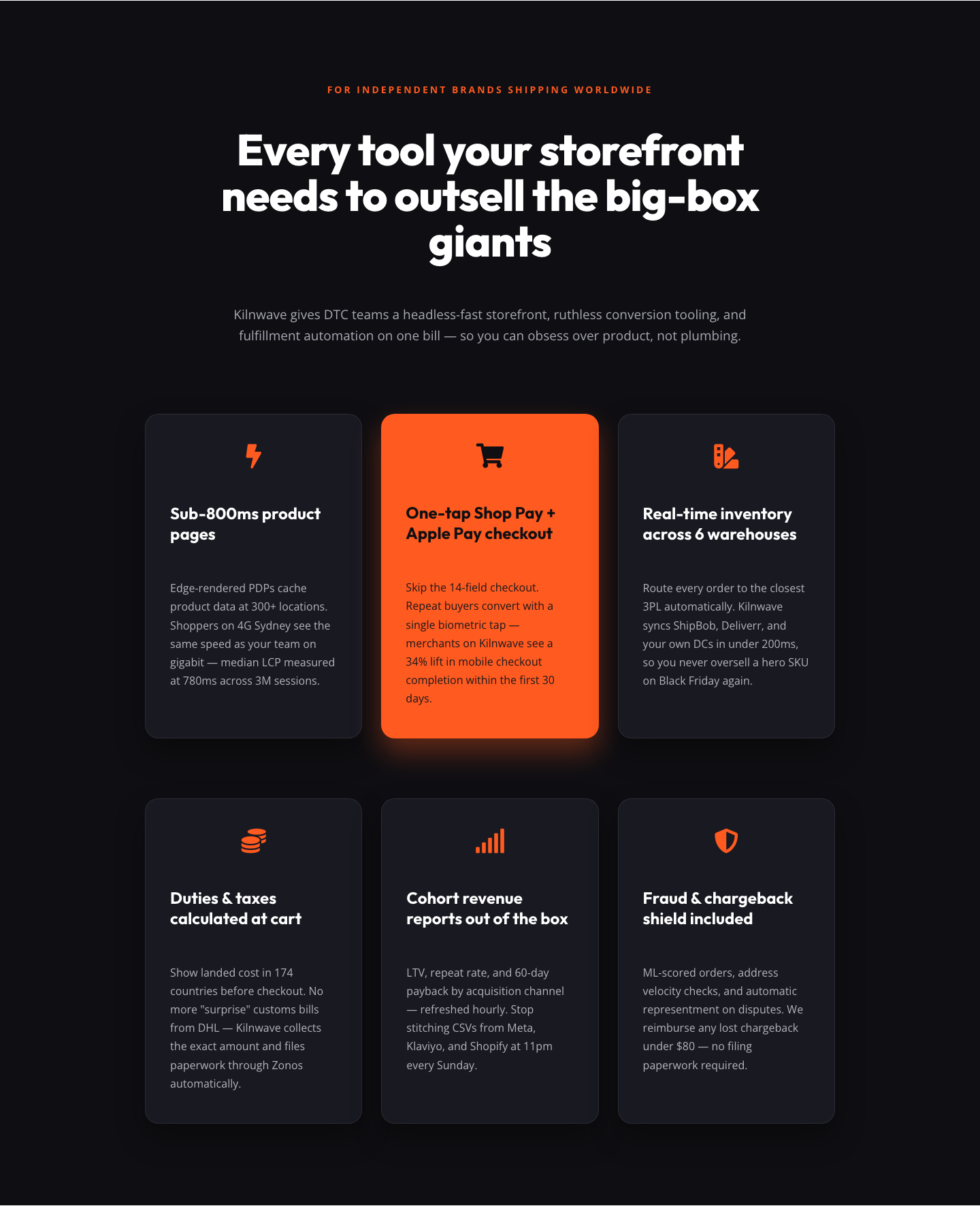 Bold Ecommerce Features Section for DTC Storefronts — desktop preview