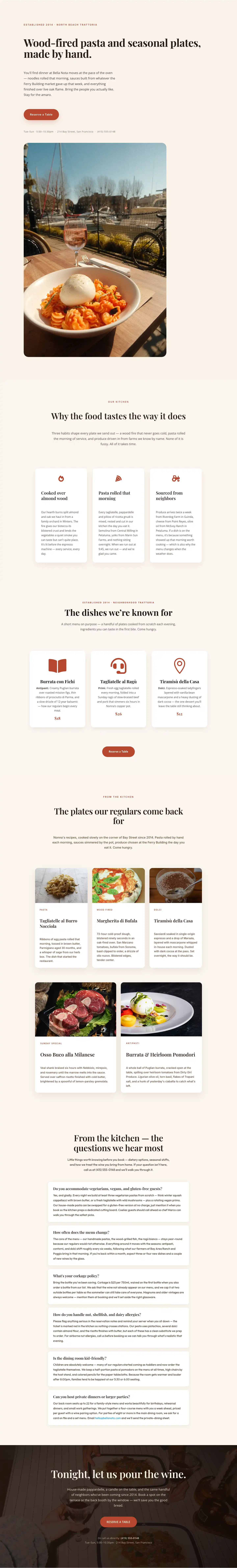 Bella Nota — Elegant Restaurant Menu Page for Divi 5 — Restaurant Full Landing layout built with Divi 5