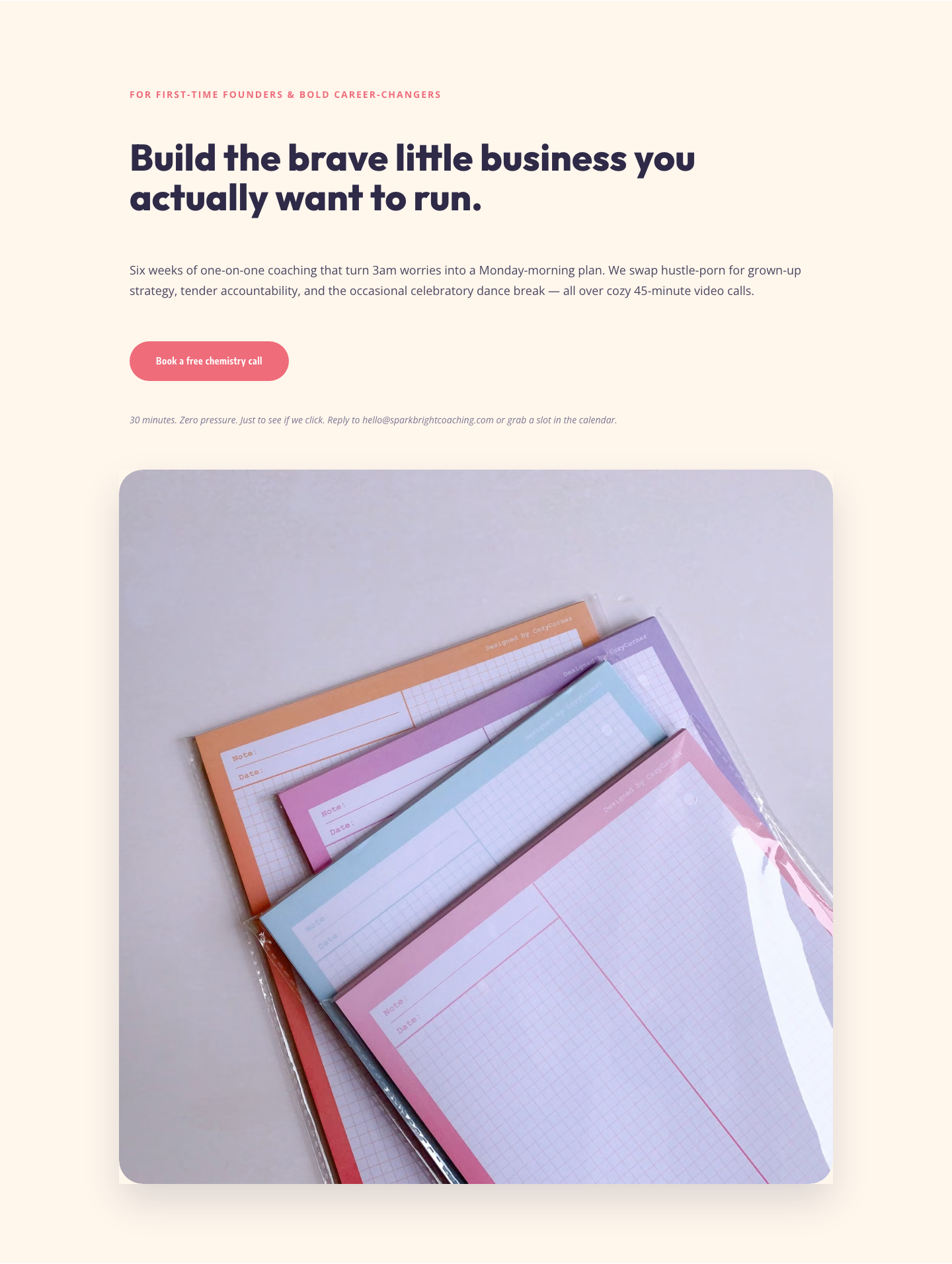 Playful Coaching Hero Section for Divi 5 — Sparkbright — desktop preview
