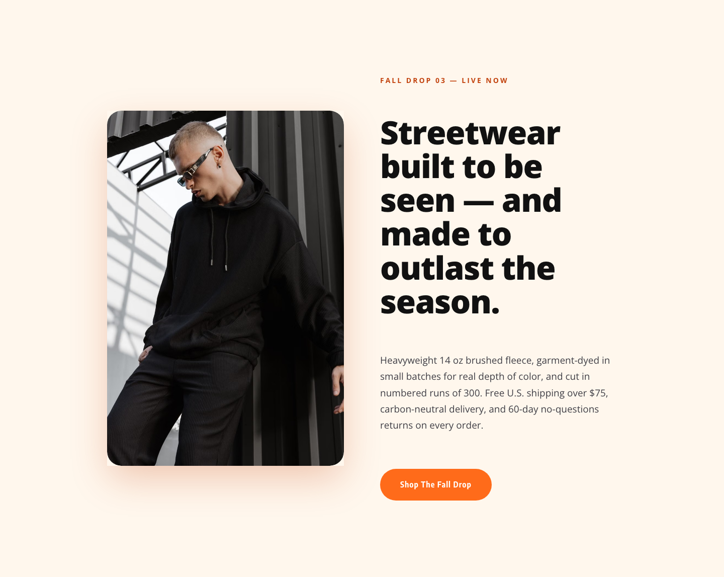 Ember & Oak Fall Drop Hero — Bold Ecommerce Divi 5 Layout — desktop preview