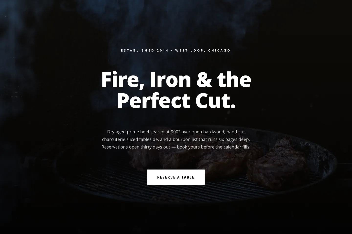 Blackline Chophouse Hero — Bold Steakhouse Divi 5 Layout — Restaurant Hero layout built with Divi 5