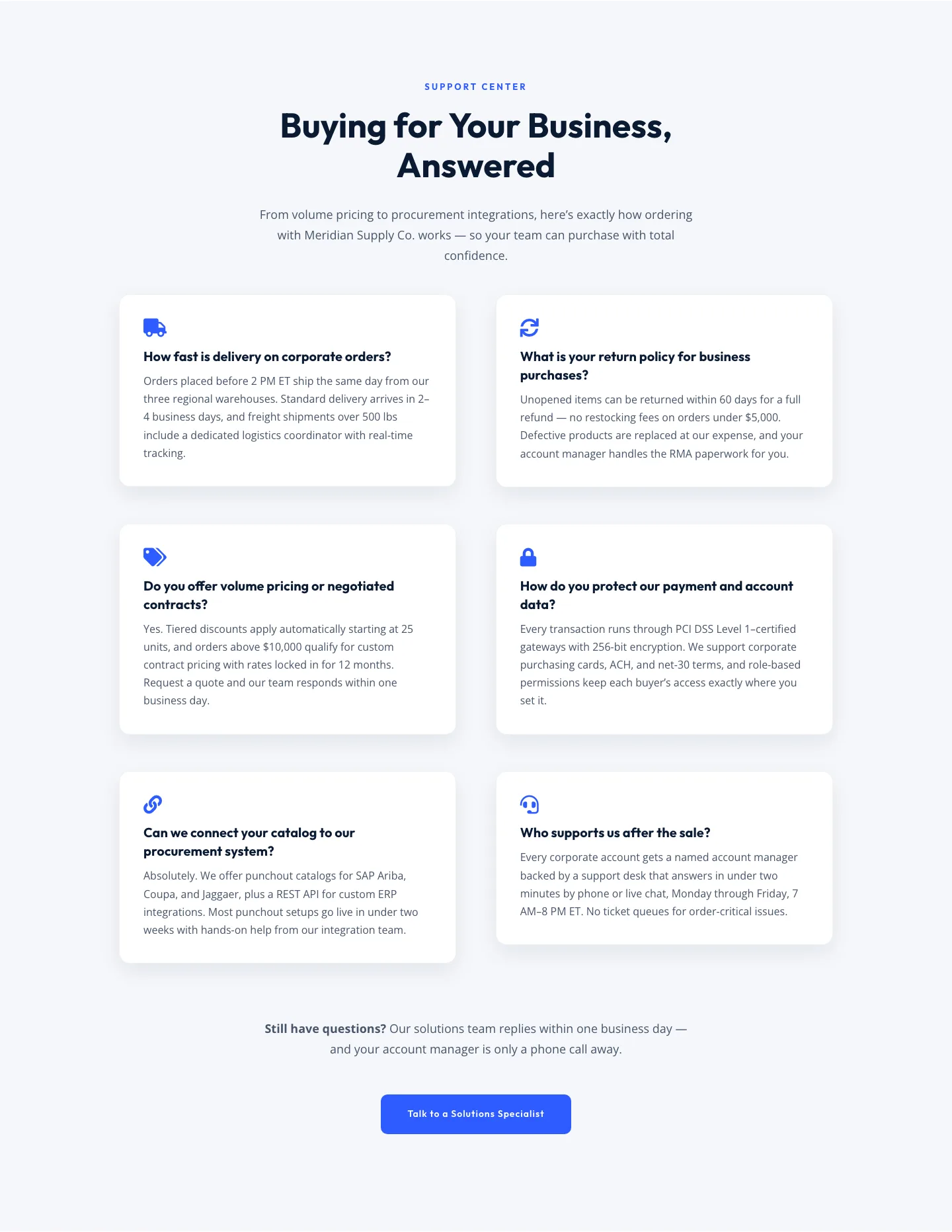 Corporate Ecommerce FAQ Section — Divi 5 Layout — E-commerce FAQ layout built with Divi 5