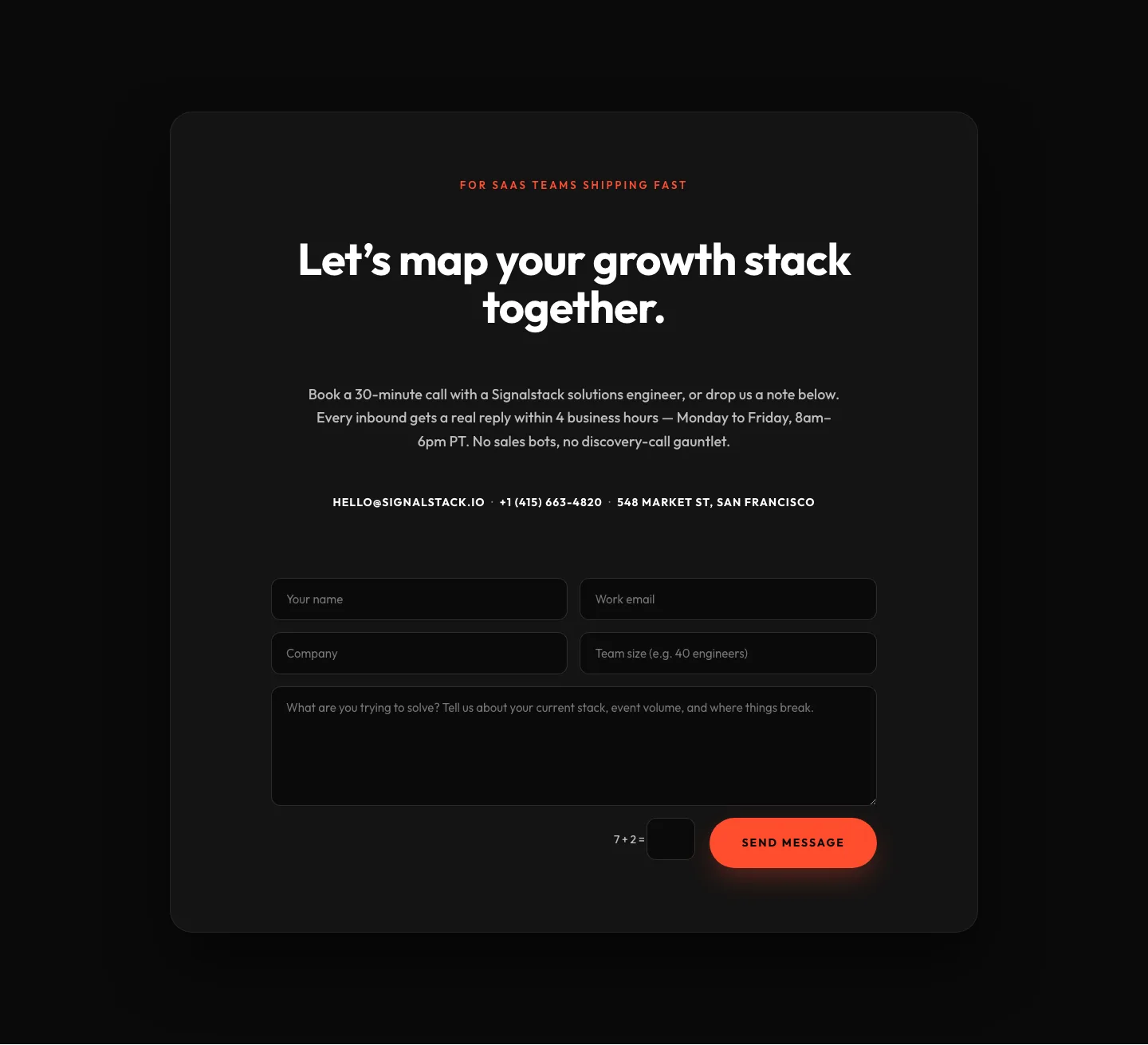 Bold Dark SaaS Contact Section with Inline Form — Divi 5 Layout — SaaS Contact layout built with Divi 5