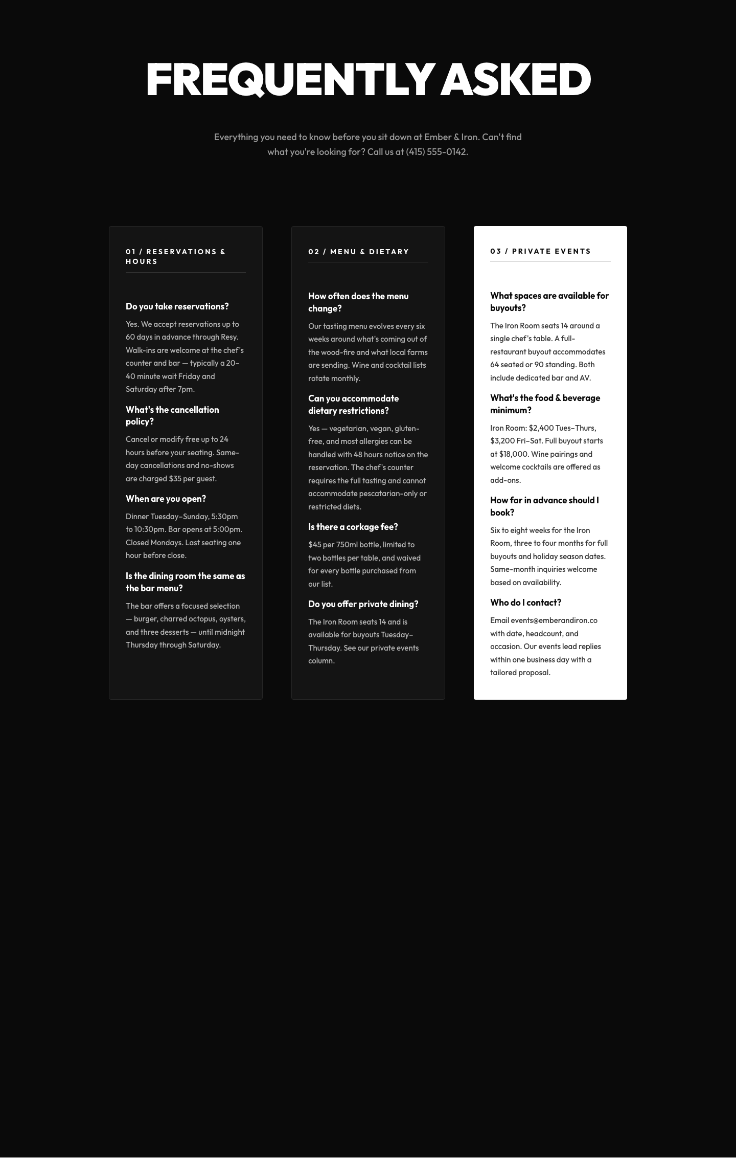 Bold Restaurant FAQ Section — Free Divi 5 Layout — desktop preview