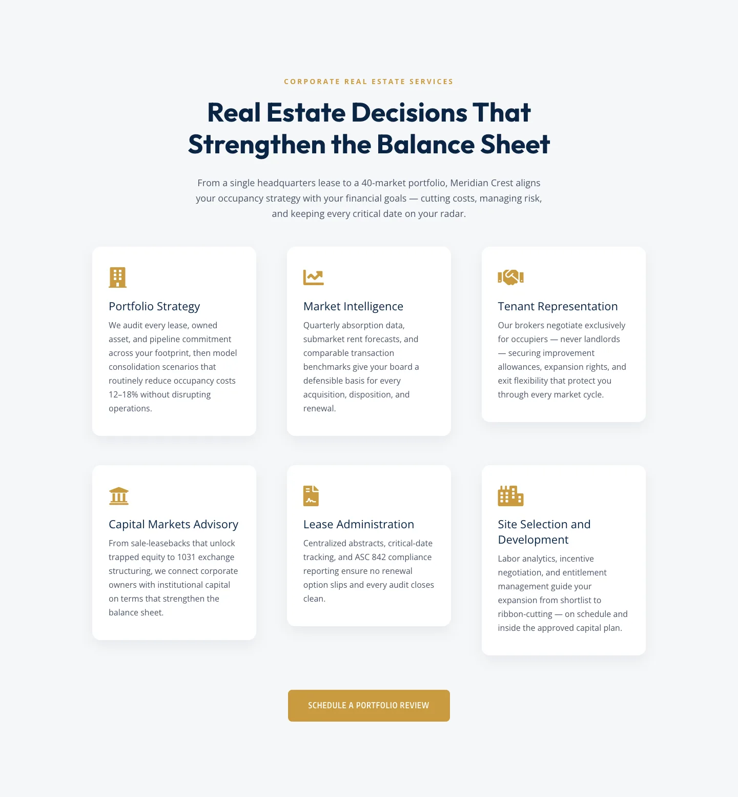 Corporate Real Estate Features Section — Six-Pillar Service Grid for Divi 5 — Real Estate Features layout built with Divi 5