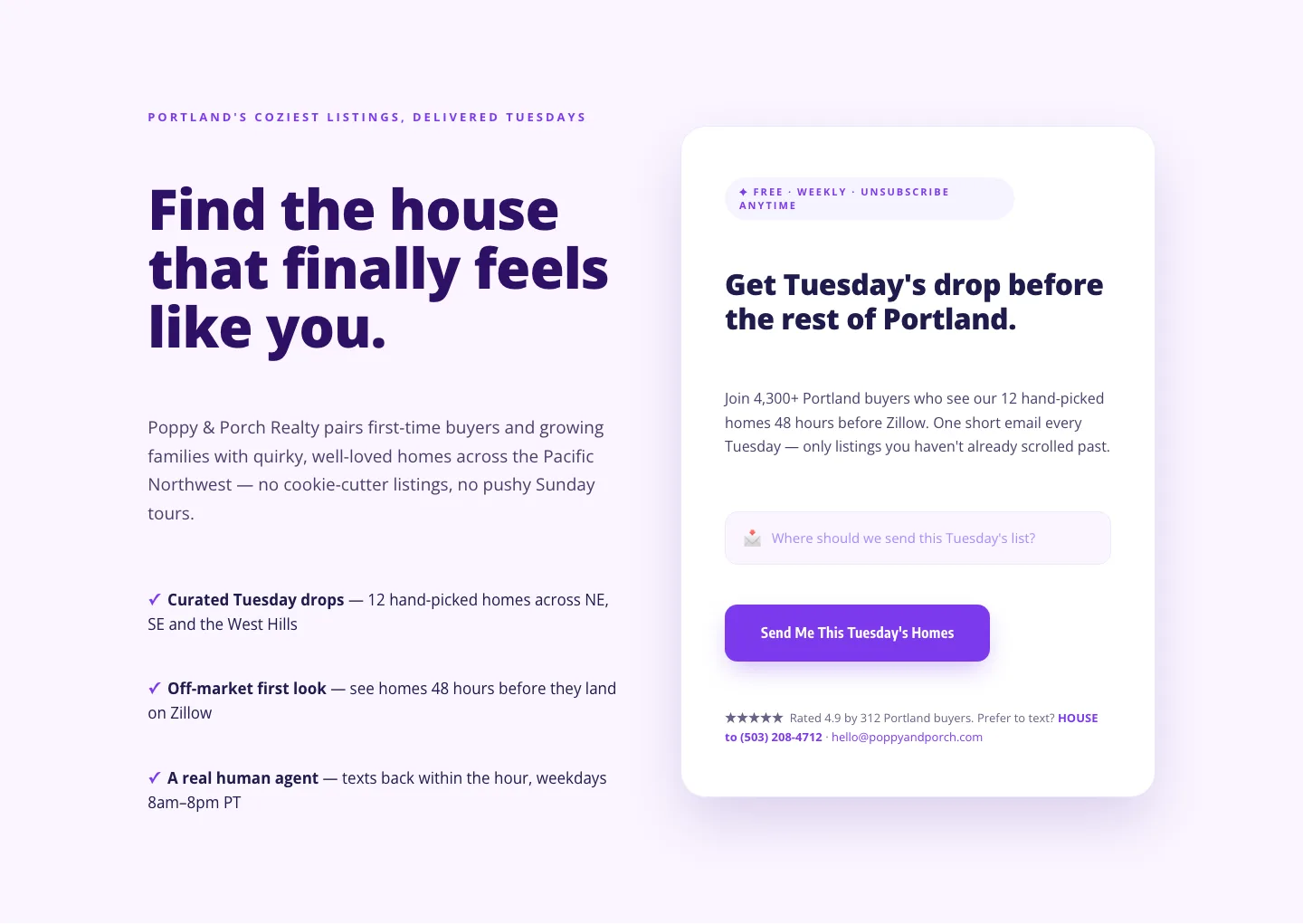 Playful Real Estate Hero — Weekly Listing Drop Signup | Divi 5 — Real Estate Hero layout built with Divi 5