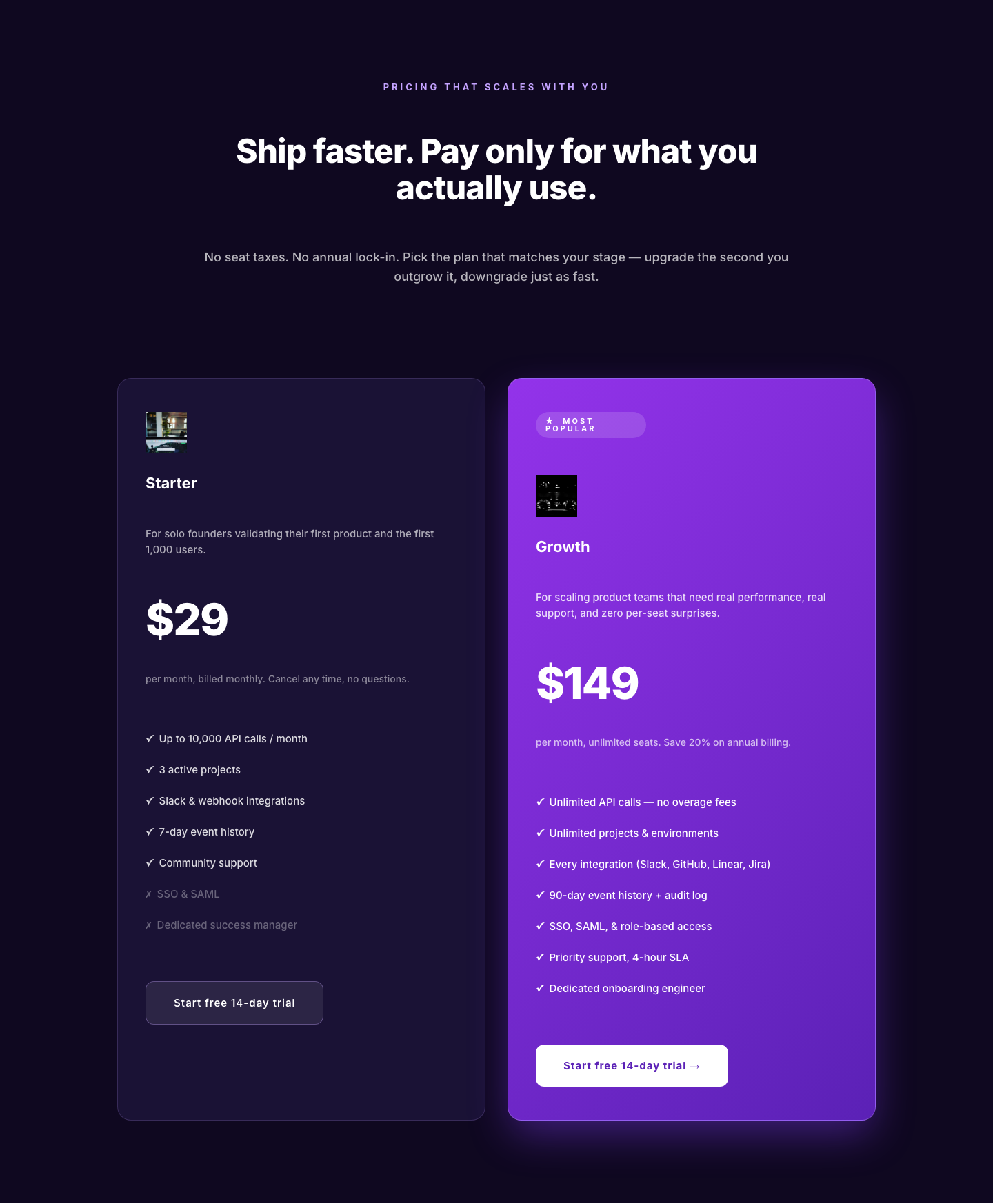 Bold Two-Column SaaS Pricing Layout for Divi 5 — desktop preview
