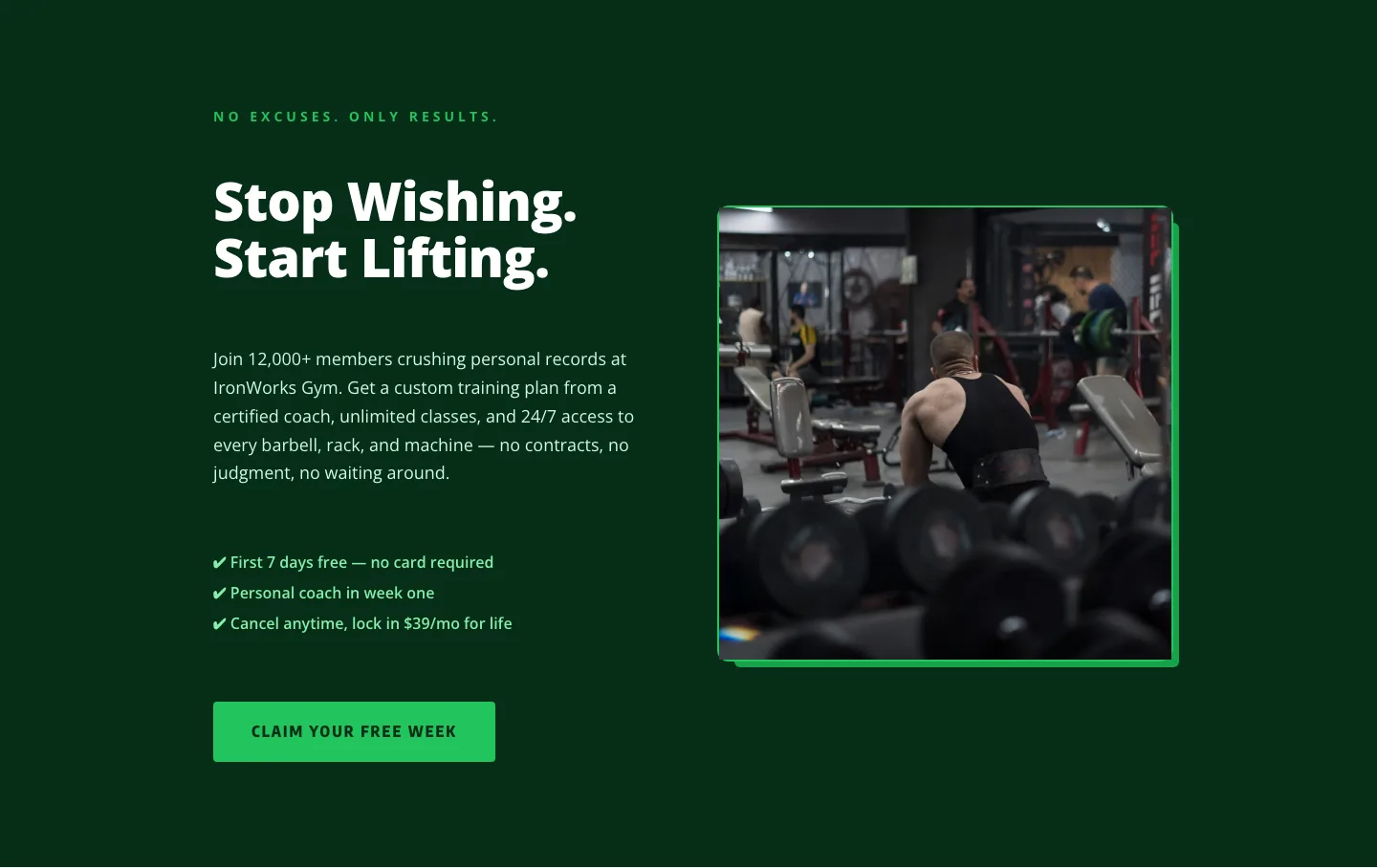 Bold Fitness CTA Layout for Divi 5 — Start Training Today — Fitness CTA layout built with Divi 5