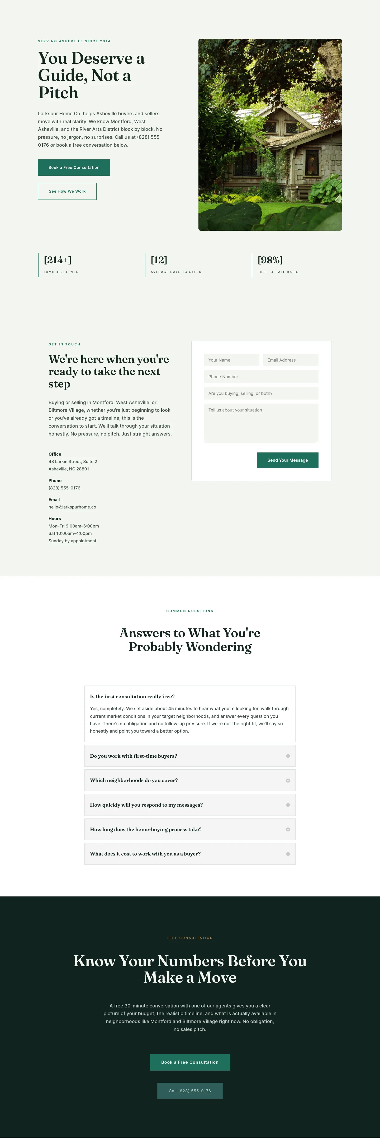 Larkspur Home Co. — Minimal Real_estate Contact Page for Divi 5, Real Estate Full Landing layout built with Divi 5
